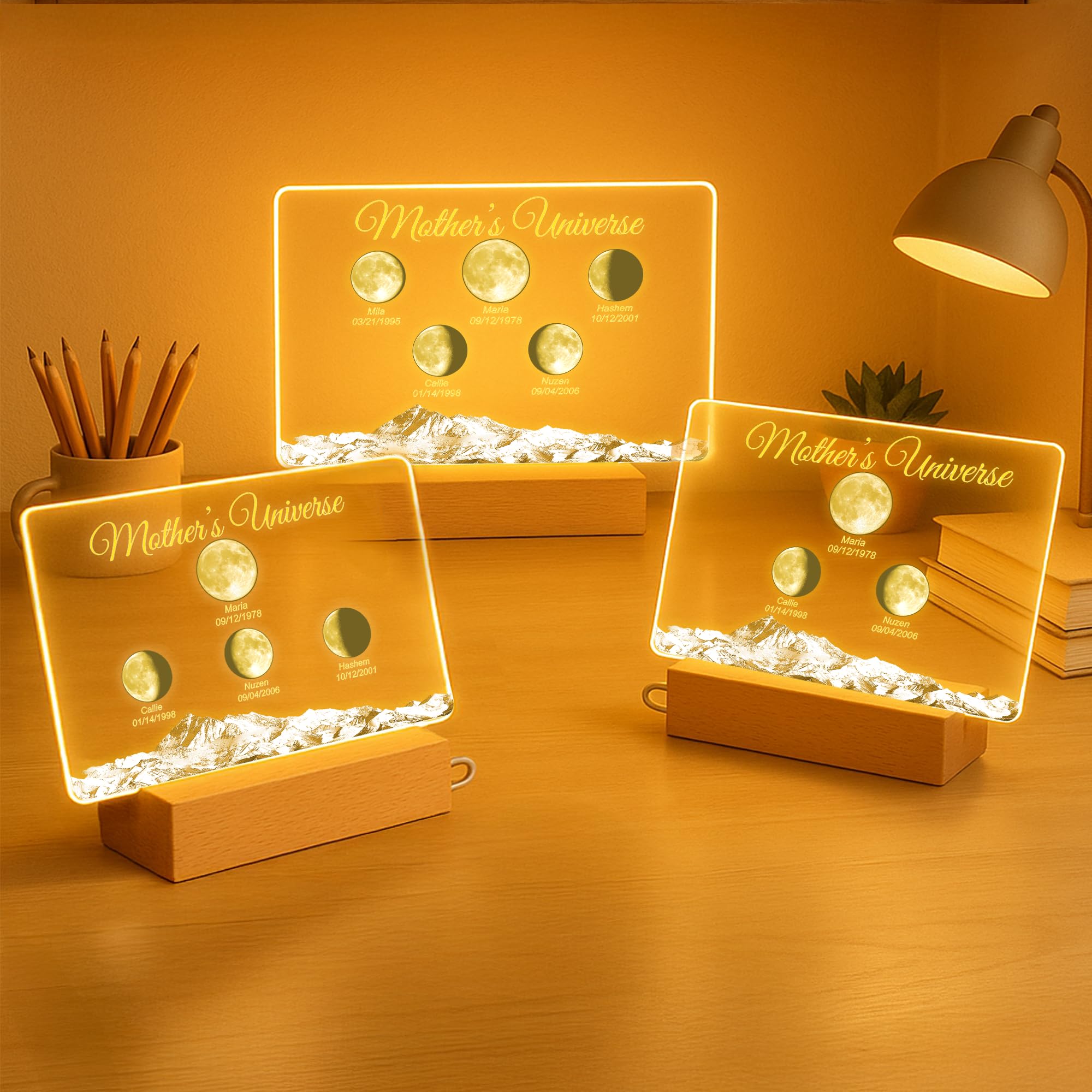 LOVELYPOD LLC Custom Birth Moon Phase Art, Personalized Acrylic Plaque LED Frame with Night Light, Custom Mothers Day MOON Phase Gift for Mom, Grandma, Dad (Printed in USA, Ships Next Day) (#01 Moon Phase)