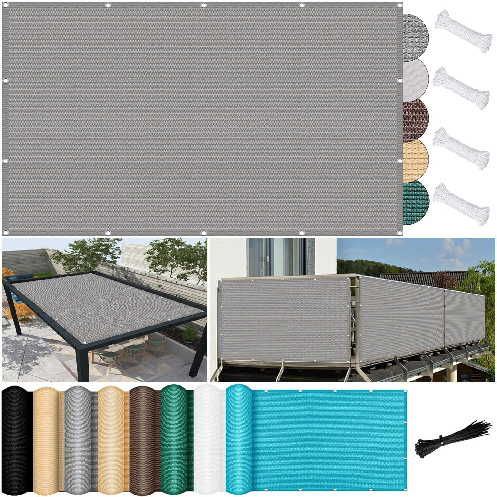GLDYTVF Large 5.2 x 15.1ft Garden Shade Sail with 95% UV Blockage Ideal for Outdoor Patio Pergola Balcony Light Grey