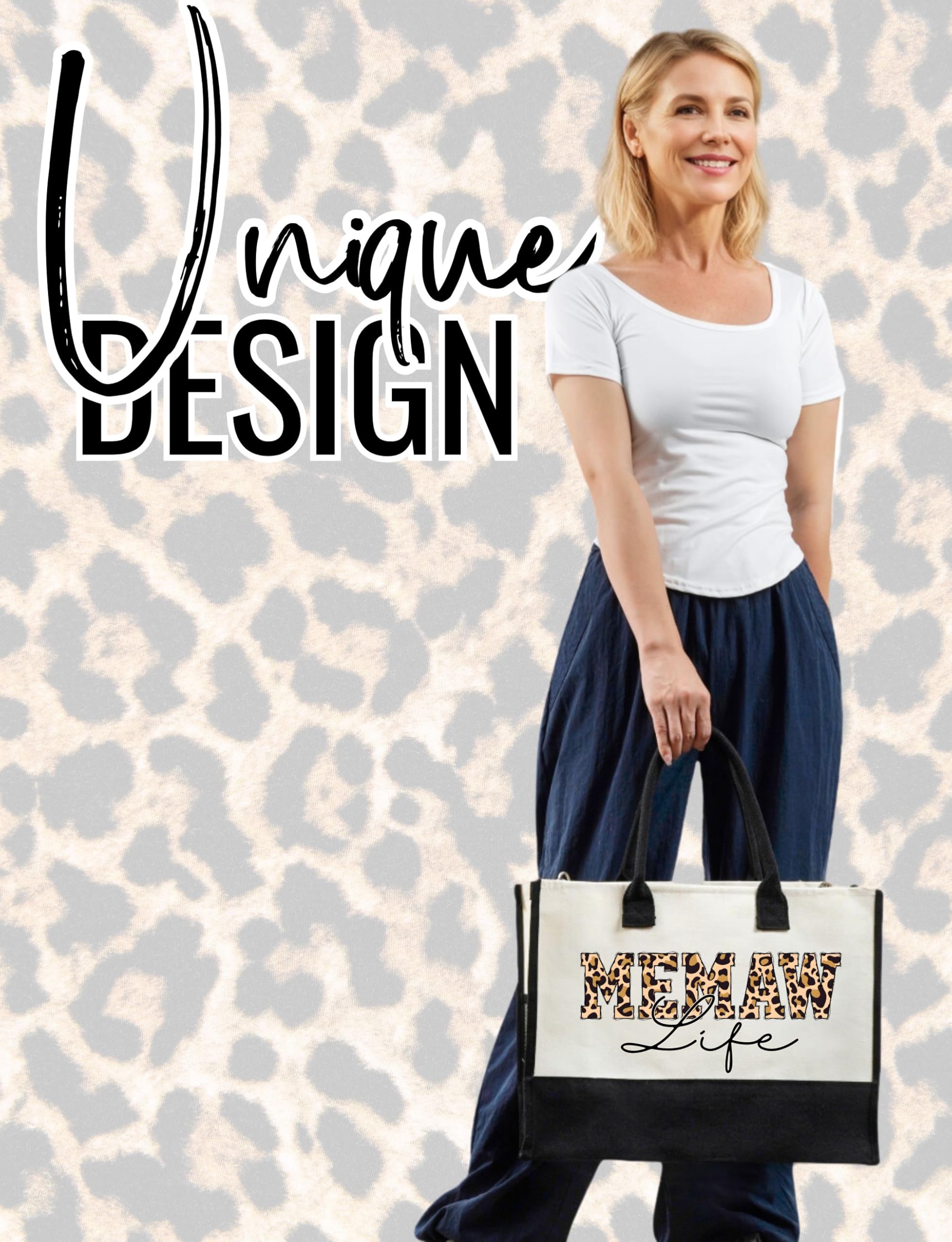 InnoBeta Memaw Gifts Canvas Tote Bag for Grandma, Memaw Life Bag with Top Zipper Closure and Shoulder Strap for Birthday, Mother's Day, Christmas