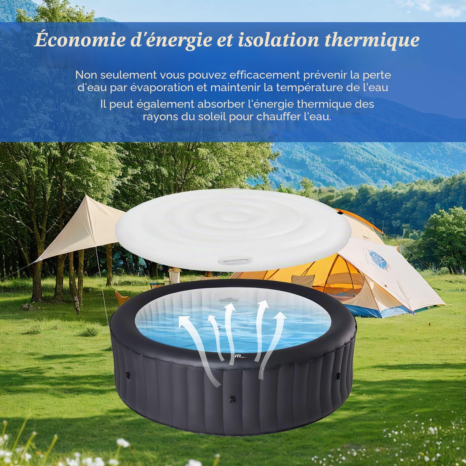 Couverture de Spa Gonflable Rond 160cm, Housse de Protection pour Gonflable | Couverture de Spa à Économie d'Énergie avec Poignées, Convient pour Bain à Remous, Thermiquement Isolée