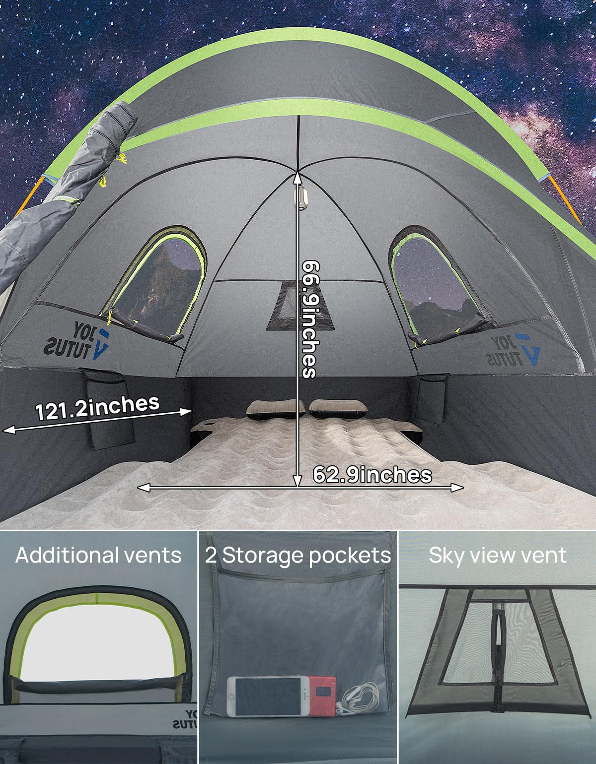 JOYTUTUS Pickup Truck Tent + Air Mattress Combo – Fits 6.5ft Bed, Waterproof, With Built-in Pump