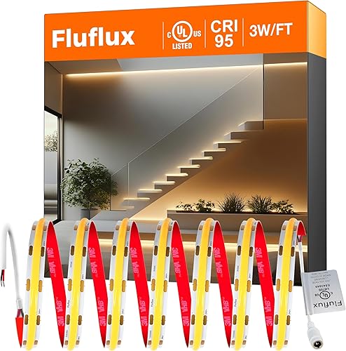 Tira de luces LED COB de 3000 K, color blanco cálido, cinta de luz de 24 V CC de alta calidad con cinta VHB 3M, CRI 95, certificación UL, cortable,