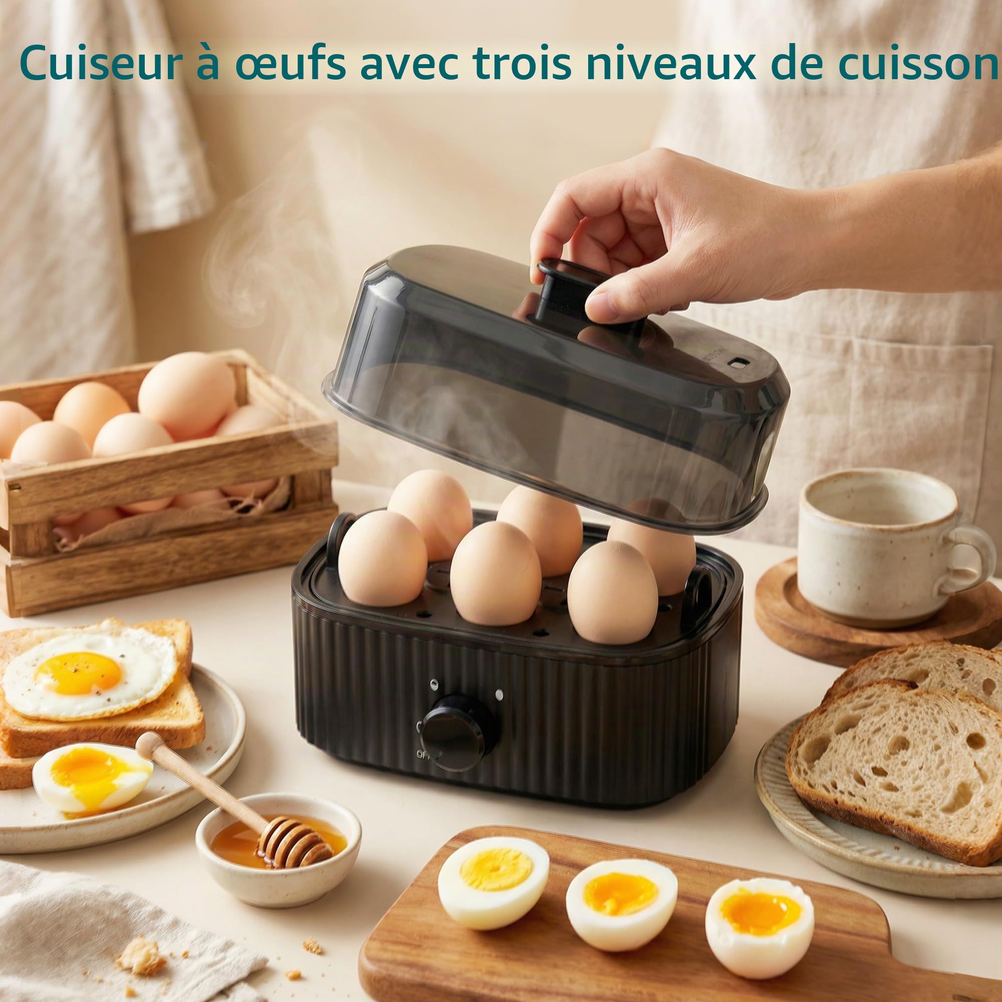 HOMCOM Bouilloire électrique Grille-pain Cuiseur à œufs Set 1,7 L 2200 W Acier inoxydable Bouilloire rapide avec filtre anti-calcaire Grille-pain 4 tranches avec 7 niveaux de brunissage Cuiseur à