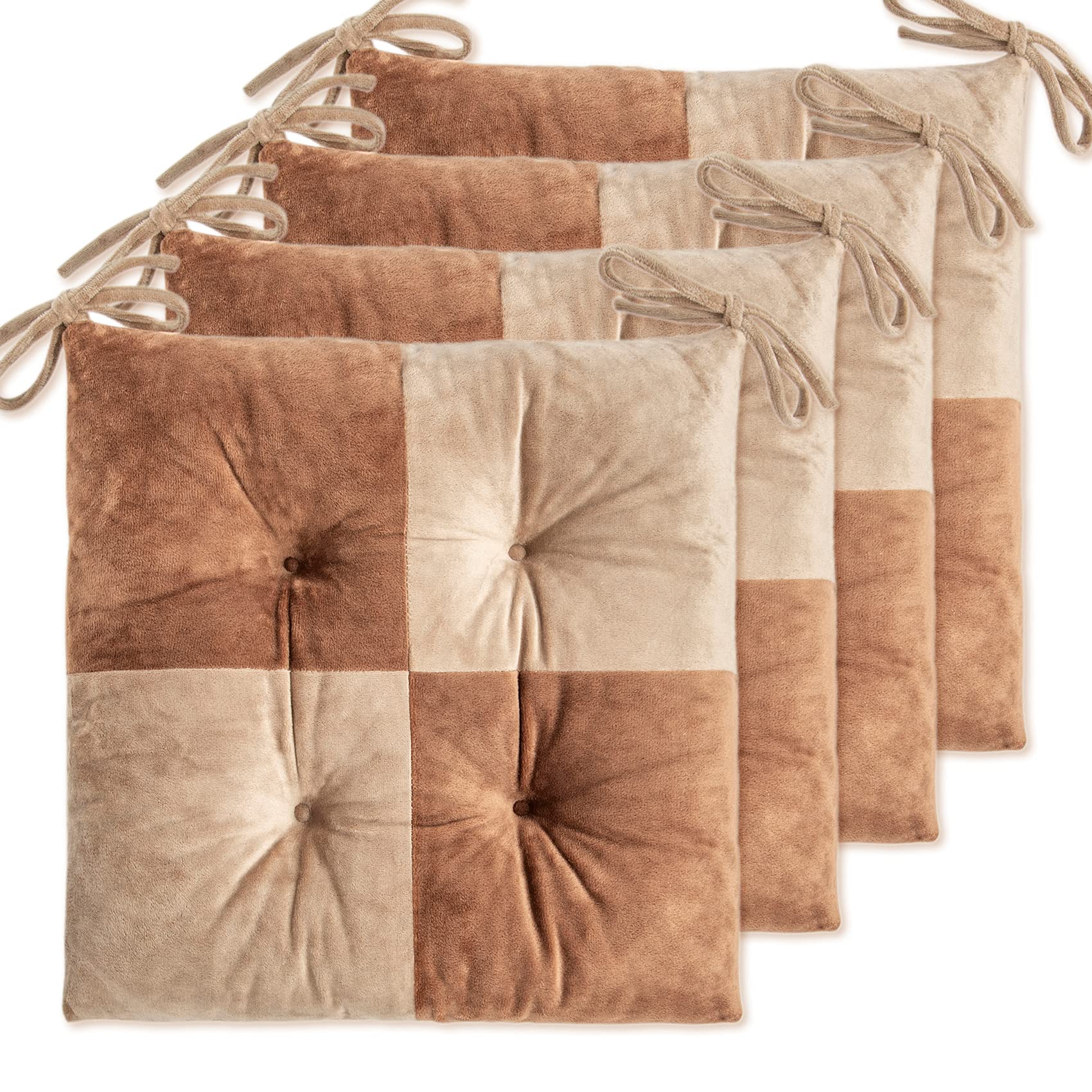 WONDER MIRACLE 4 in 1 Pack Chair Pads | Seat Cushion,Machine Wash & Dryer Friendly (F-Mix Color 16"×16", Chocolate & Mocha)