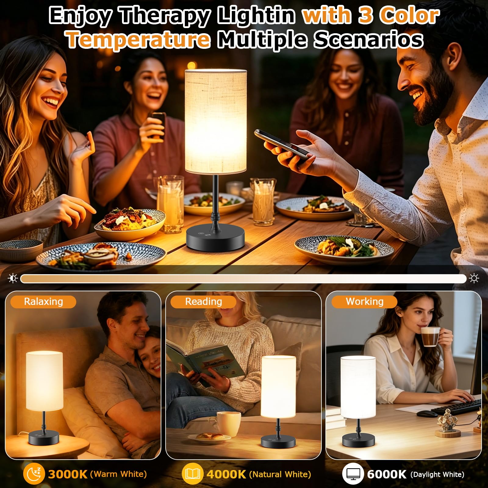 Lámpara de terapia de luz SAD 12000 Lux CRI95 espectro completo control remoto atenuación continua temporizador memoria 360° sin UV negro