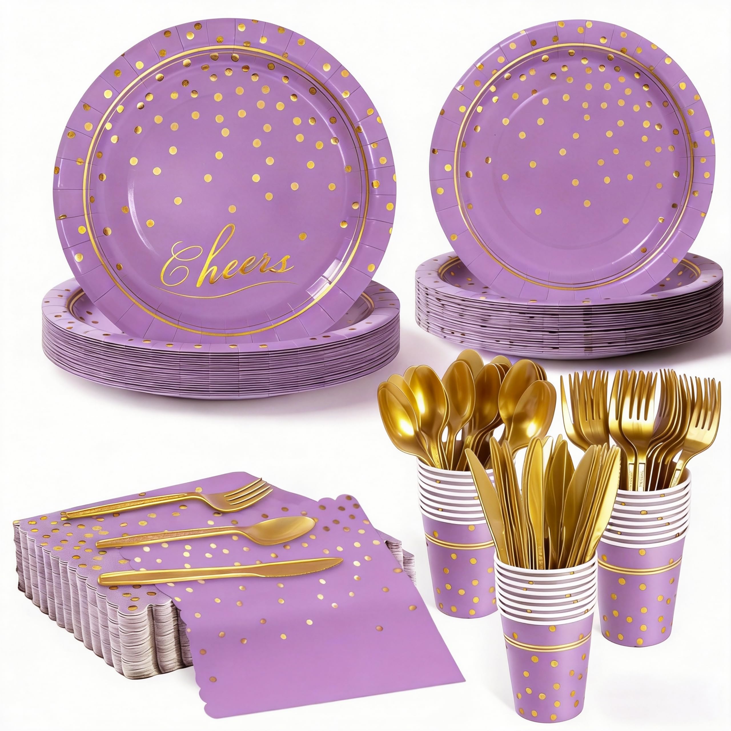 168 Pcs White & Gold Party Plates & Napkins -12