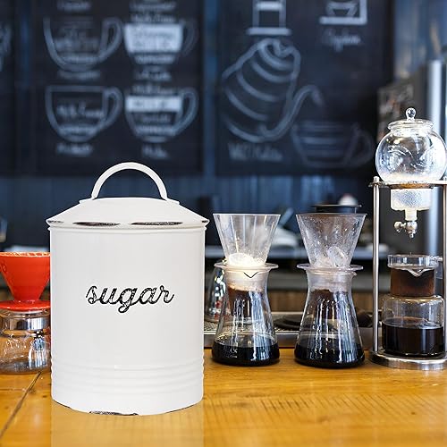 Miniatura 5 de AuldHome - Recipiente de azúcar blanco esmaltado almacenamiento de grapas de estilo rústico envejecido para cocina