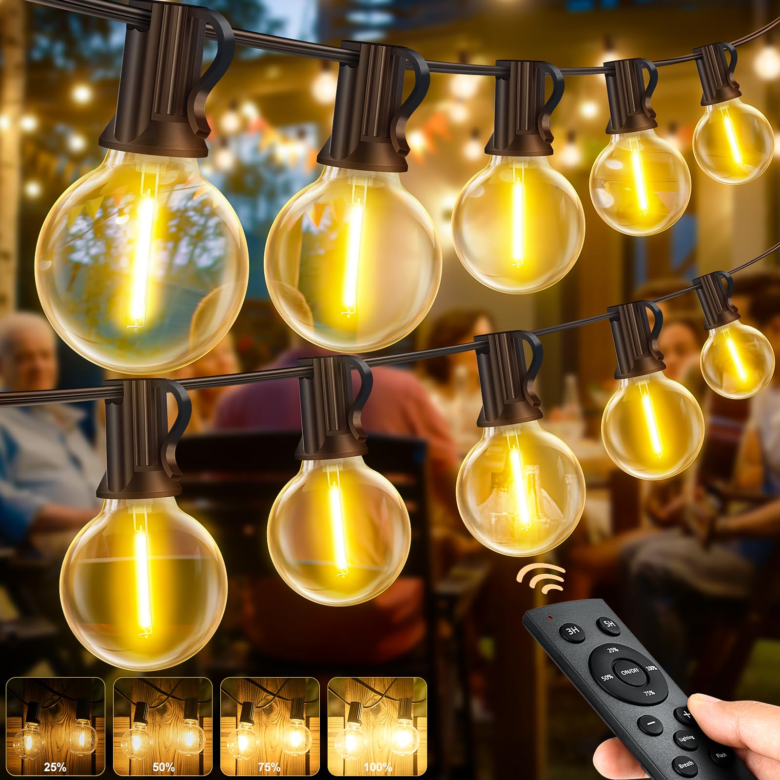 LaiTeny Outdoor String Lights Mains Powered - Garden Lights 150FT/45M Dimmable with Remote Control Festoon Lights 45+2 Shatterproof LED Bulbs Waterproof for Party Patio Gazebo Pergola Wedding