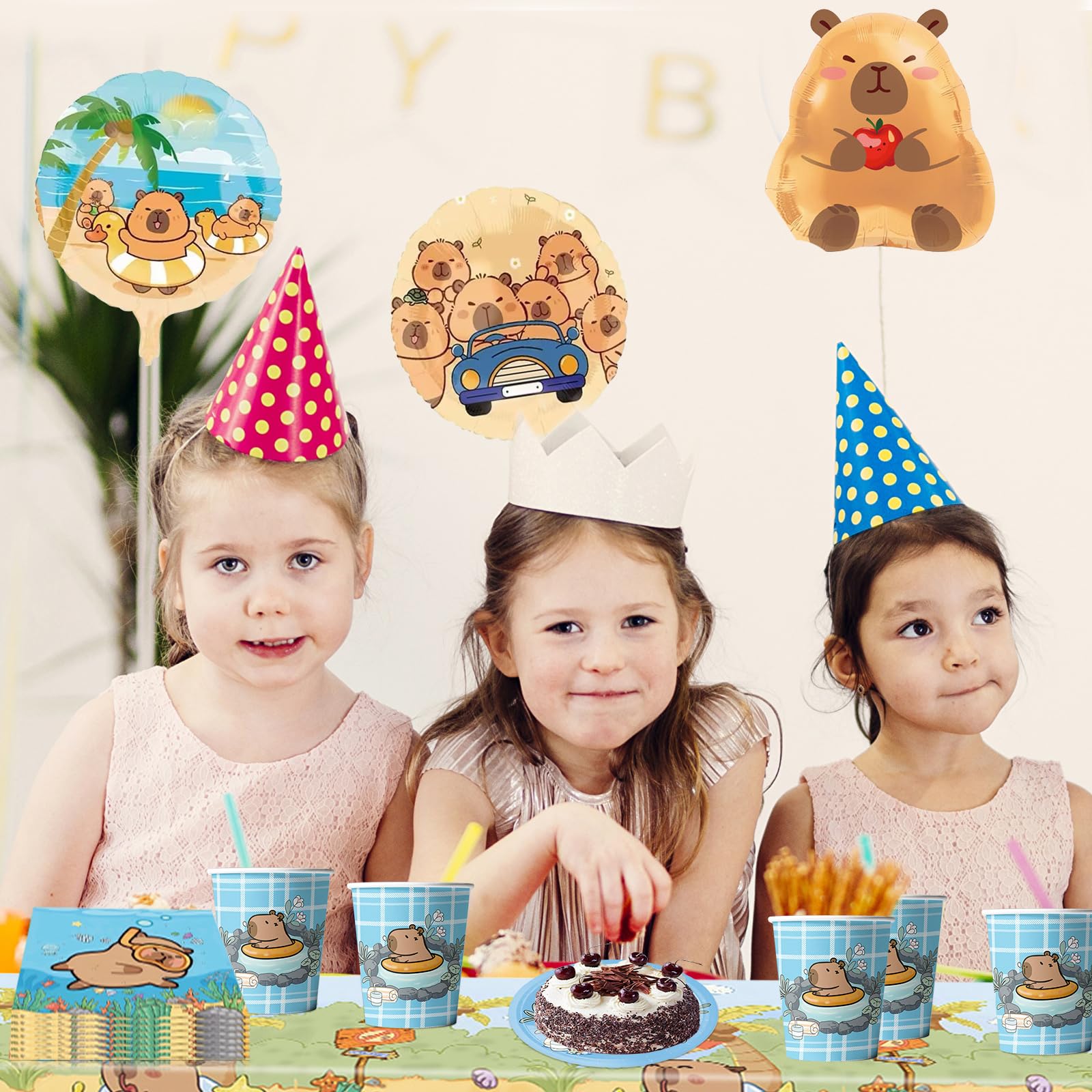 Capybara Geburtstag Deko Set - 44 Teile Für 10 Gäste, Mit Tellern, Bechern, Servietten, Tischdecke & Ballons