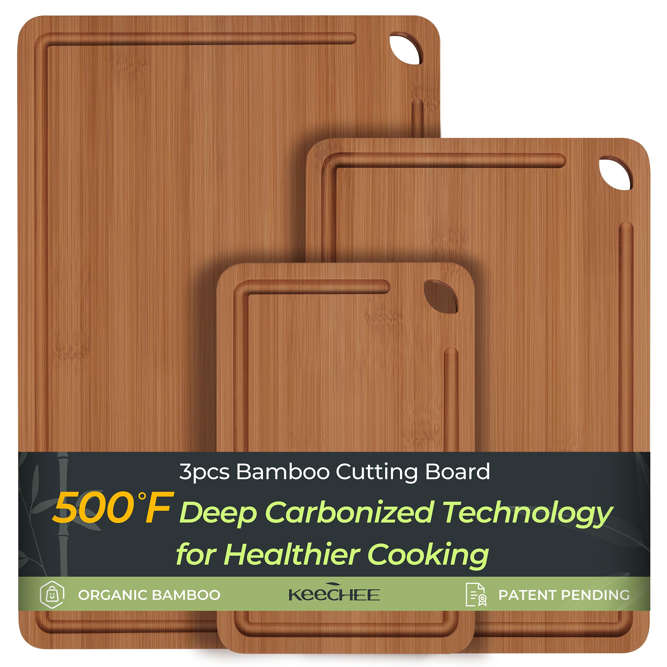 Bamboo Cutting Board, Durable Wood Cutting Boards for Kitchen with Deep Juice Grooves & Built-in Handles, Ideal Charcuterie & Chopping for Meat, Vegetables and Fruits Ideal Kitchen GiftsThe Forest Stewardship Council