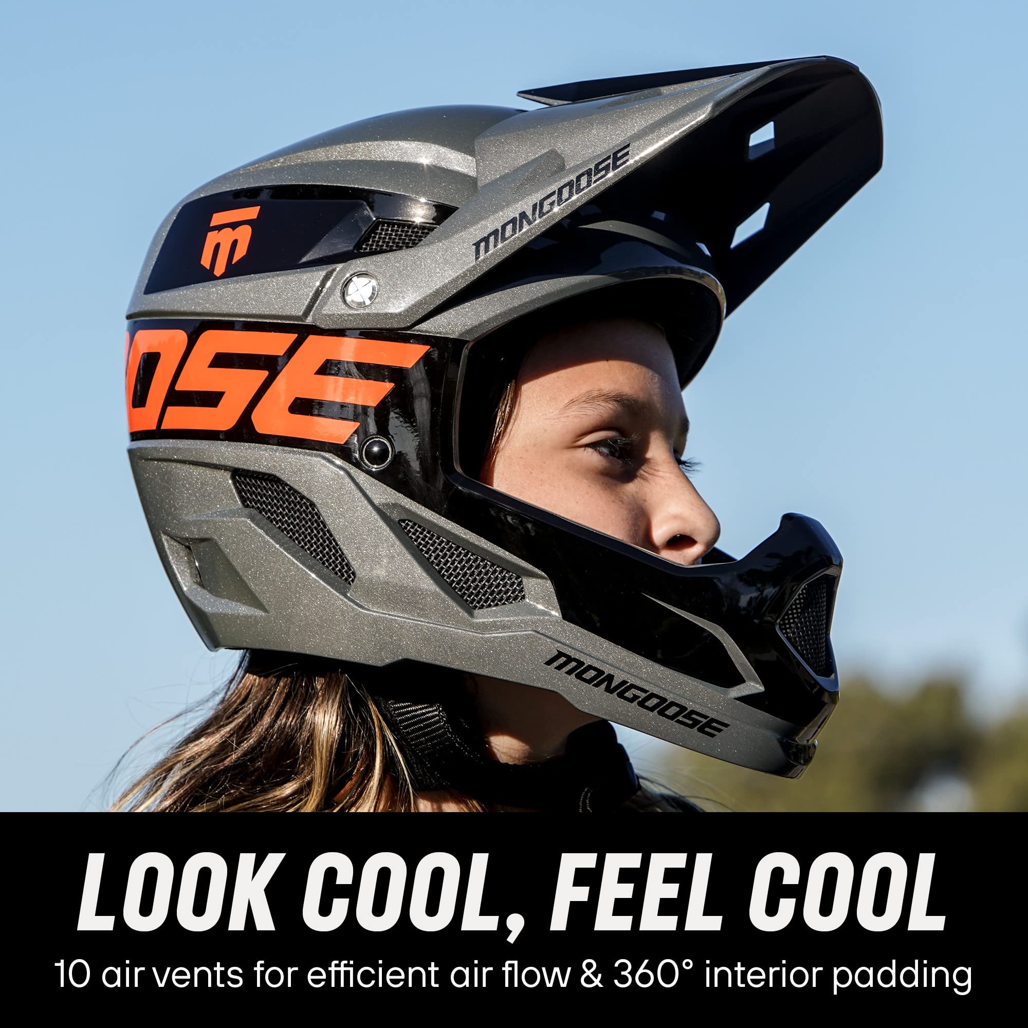 Mongoose Title Full Face Team Issue Bike Helmet, Fits Head Circumferences of 47-48cm, Youth/Small, Grey