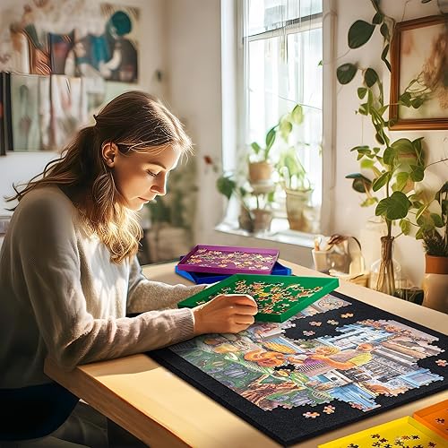 Miniatura 7 de Tektalk Tablero de rompecabezas plegable con soporte ajustable de 3 ángulos, meseta ligera y portátil con caballete de madera, mesa de rompecabezas