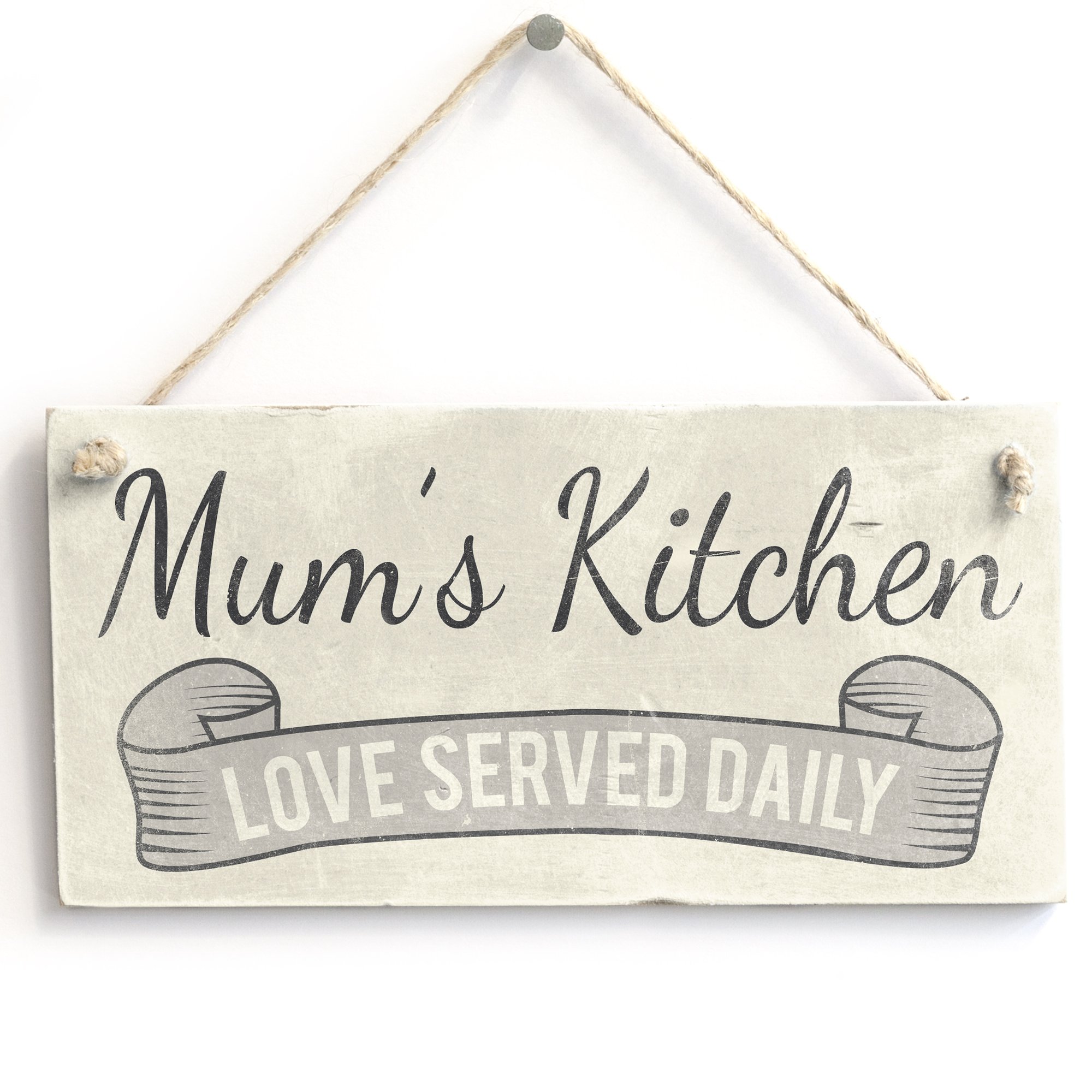 Mum's Kitchen Love Served - Handmade Wooden Sign/Plaque Small Fun Gift for Mum