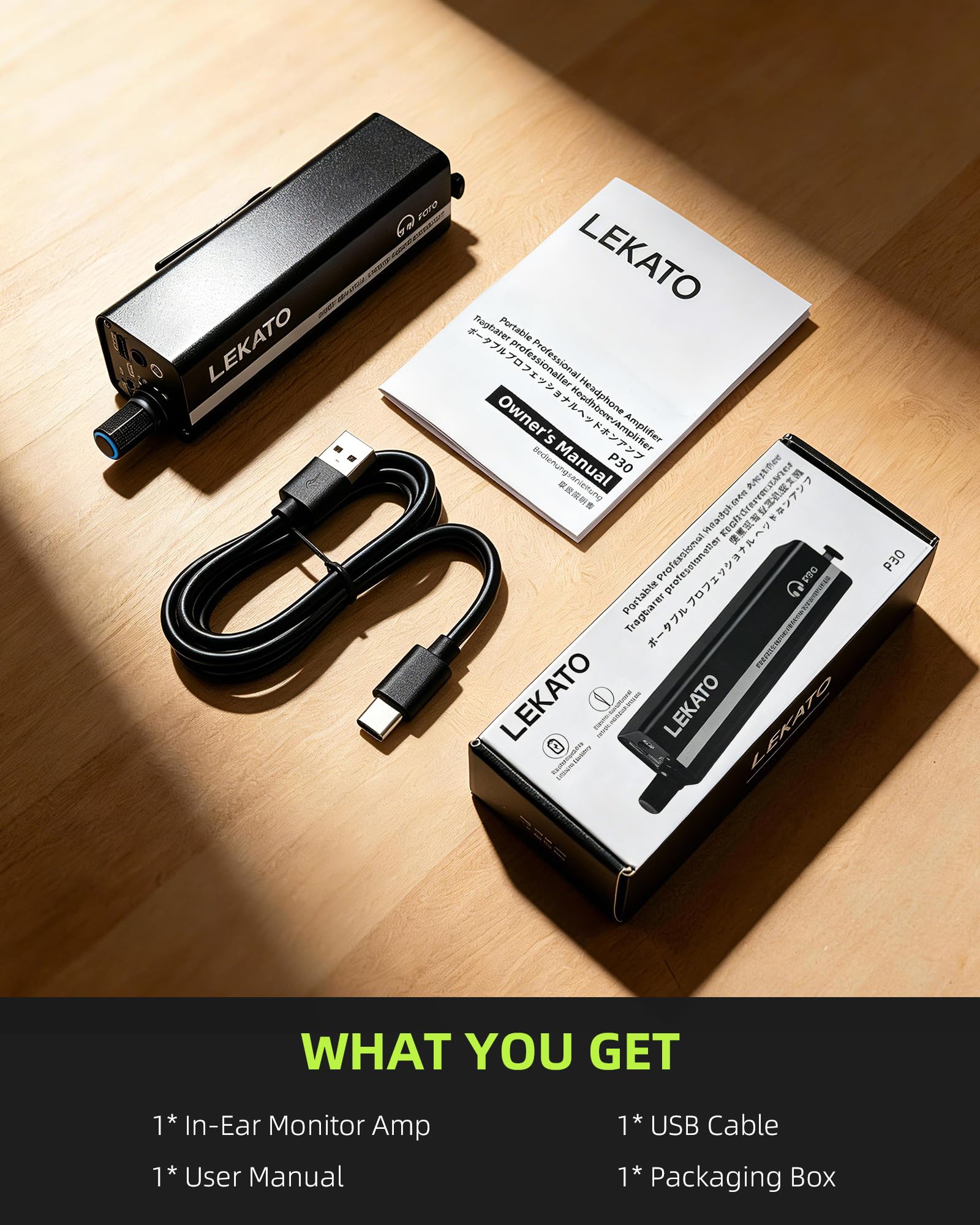 LEKATO Amplificador de Monitor Recargable, Amplificador de Auriculares con Selector Estéreo/Mono, Entrada XLR/TRS, Práctico Clip para Cinturón