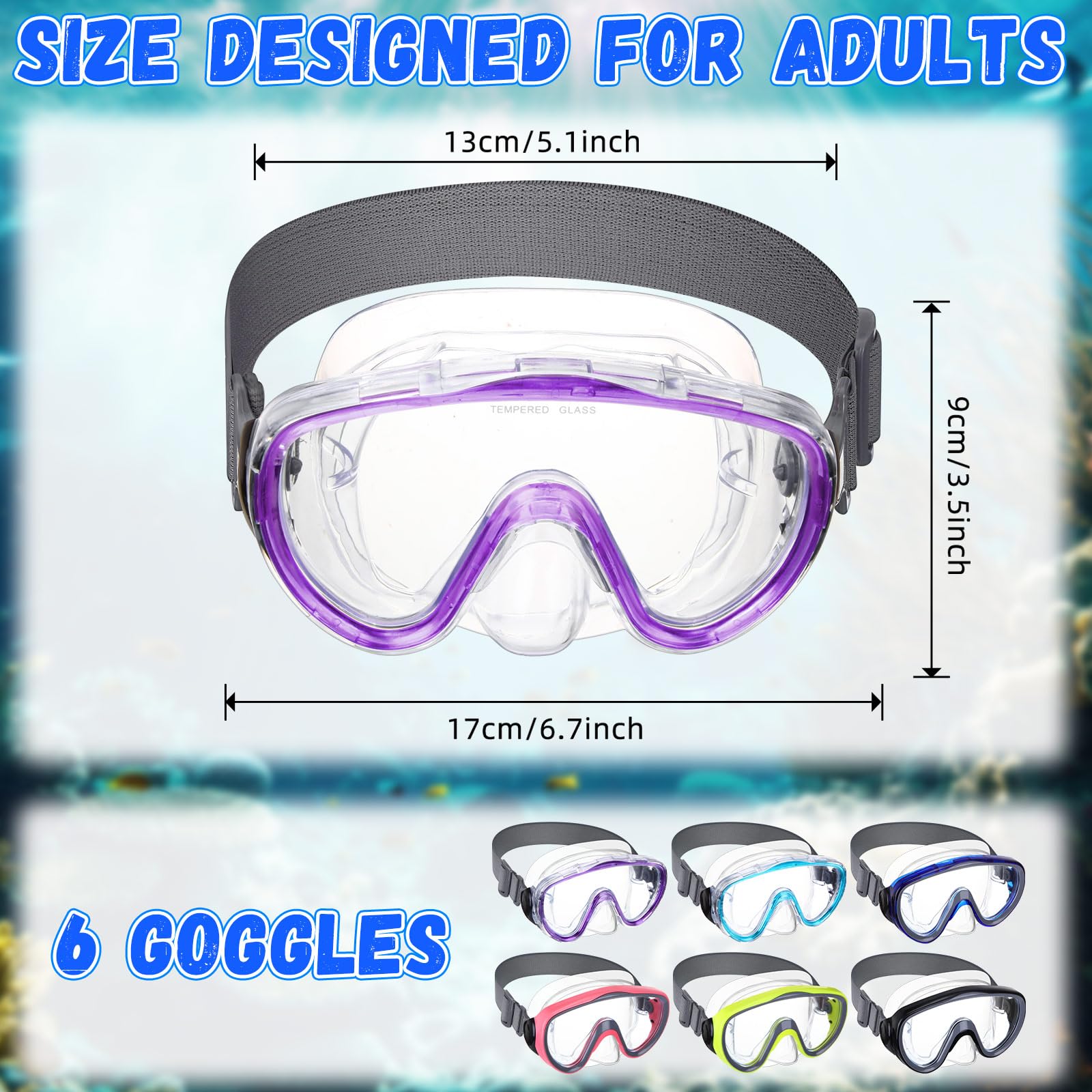 Relaxweex 6 Pack Adult Swim Goggles with Nose Cover Snorkel Diving Mask Elastic Strap Tempered Glass Scuba Mask Waterproof Clear Diving Snorkel Goggle for Adult(Fresh Colors)