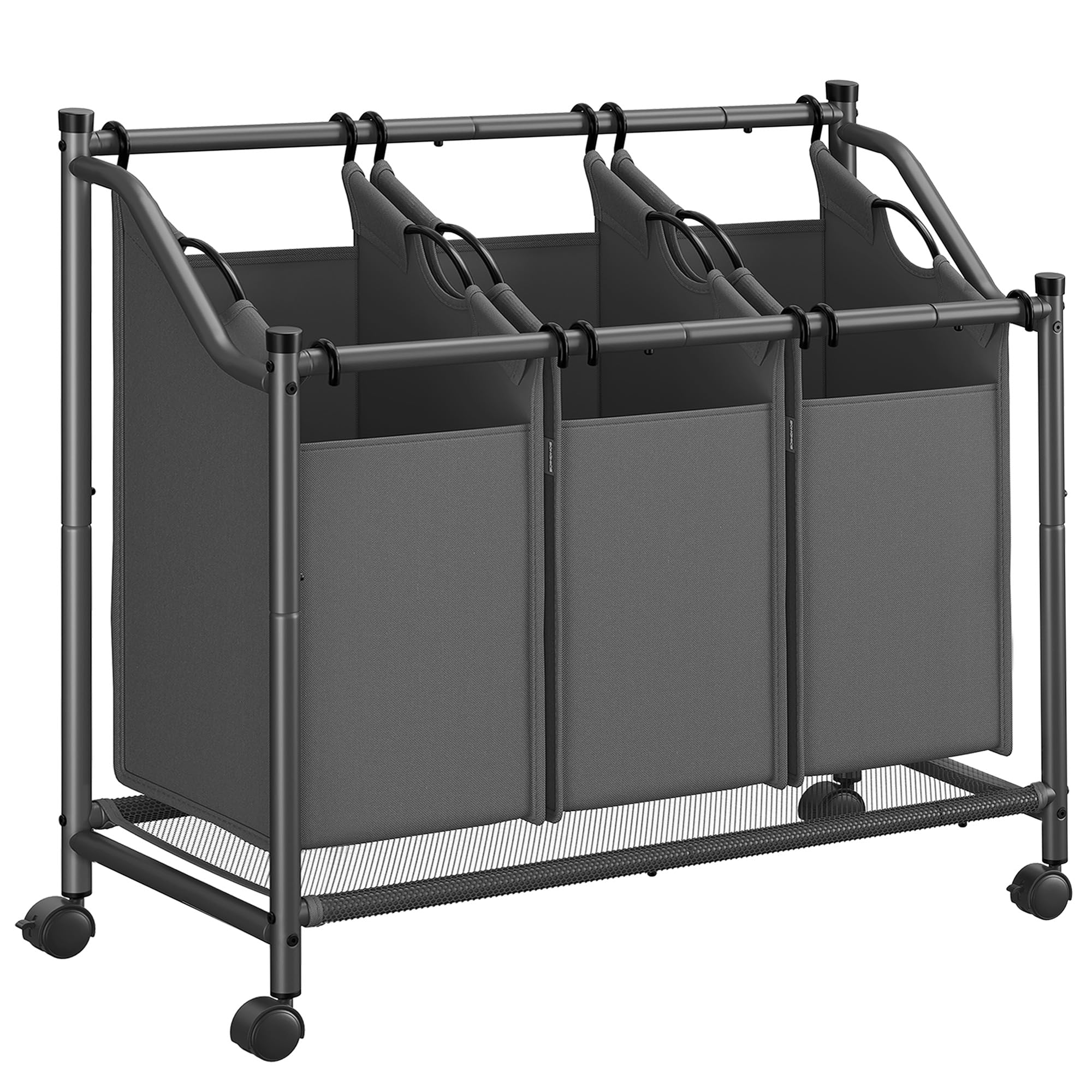 SONGMICS Wäschekorb mit Rollen, Wäschesammler mit 3 abnehmbaren Wäschesäcken, Wäschewagen, für Waschküche Schlafzimmer Badezimmer, 3 x 35 L, schiefergrau RLS102G01