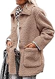 PRETTYGARDEN Women's Winter Faux Fur Coats Long Sleeve Lapel Button Down Pockets Fleece Sherpa Jacket Casual Trendy Outerwear Camel Medium