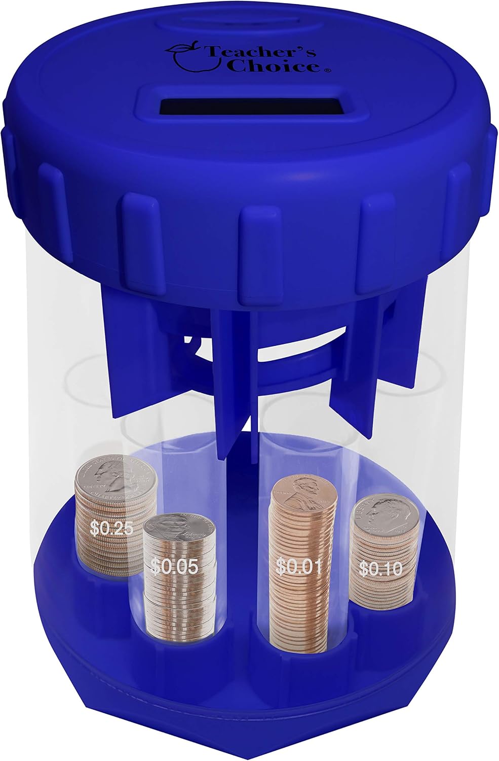 Teacher's Choice Digital Coin Counter Automatic Coin Sorter - 2020 Version - Digitally Keeps Count of and Automatically Sorts U.S. Coins into Individual Tubes, with 20 Coin Wrappers Included (Blue)