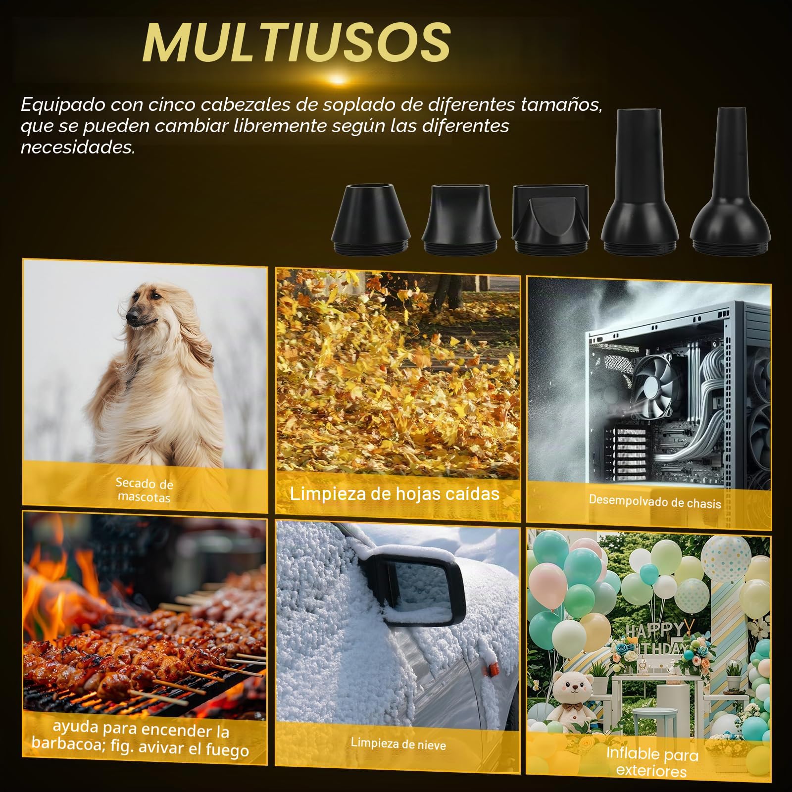 Mini soplador de hojas con batería compatible con Dewalt 20V 18V, 30 m/s, 130000 rpm, motor sin escobillas, 5 boquillas incluidas, ligero y portátil para terraza, césped, limpieza de automóviles y