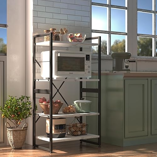 Miniatura 8 de Azheruol Estantería ajustable de mármol sintético blanco de 4 niveles, moderna estantería pequeña para espacios pequeños, estante de almacenamiento