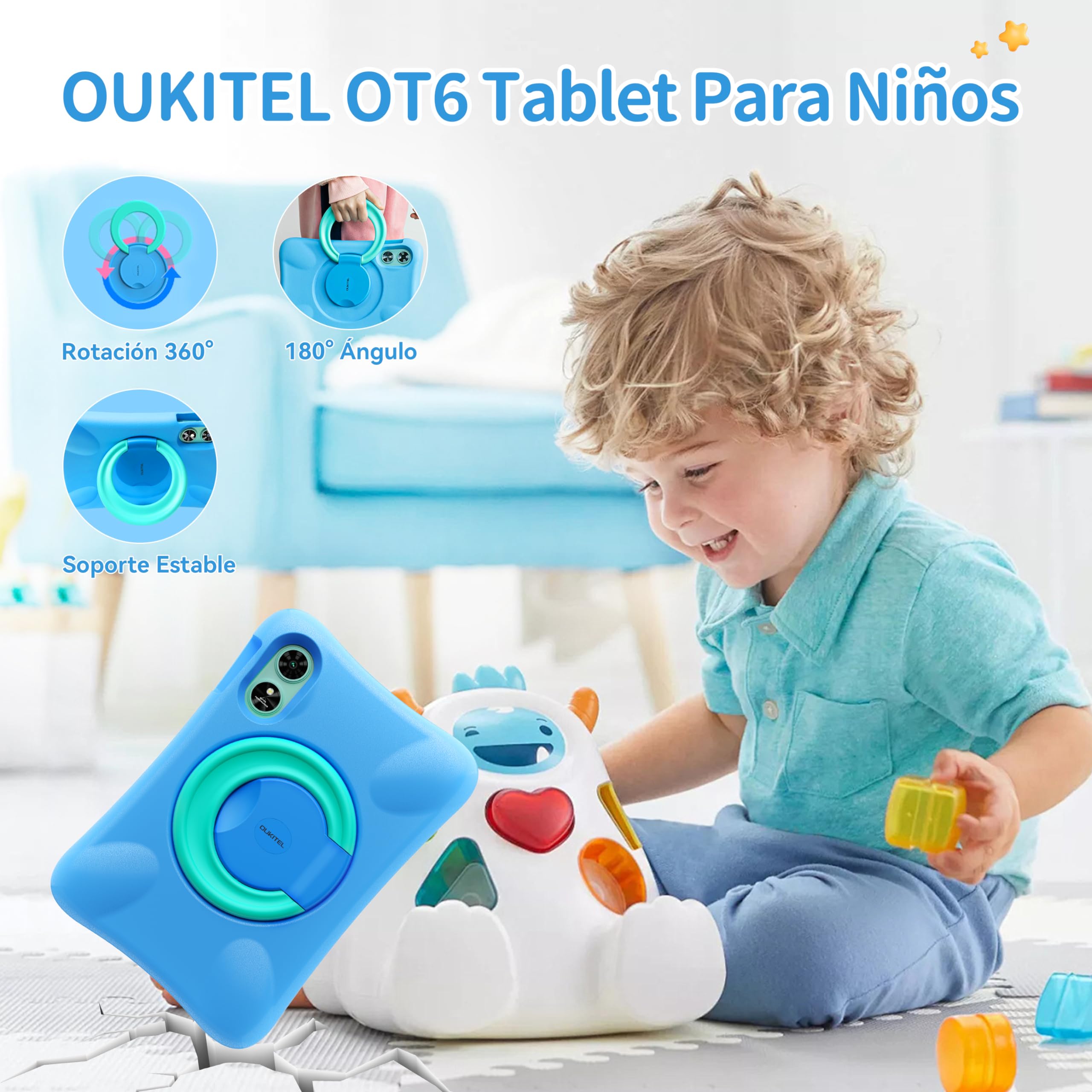 OT6 Tablet Para Niños - Tablet 10 Pulgadas, 16GB+64GB(1TB TF) Tablets Niños Android 13 con Lapiz, 8000mAh, WiFi 6, Google GMS, Control Parental, Widevine L1,Tablet Infantil con Funda EVA -Gris