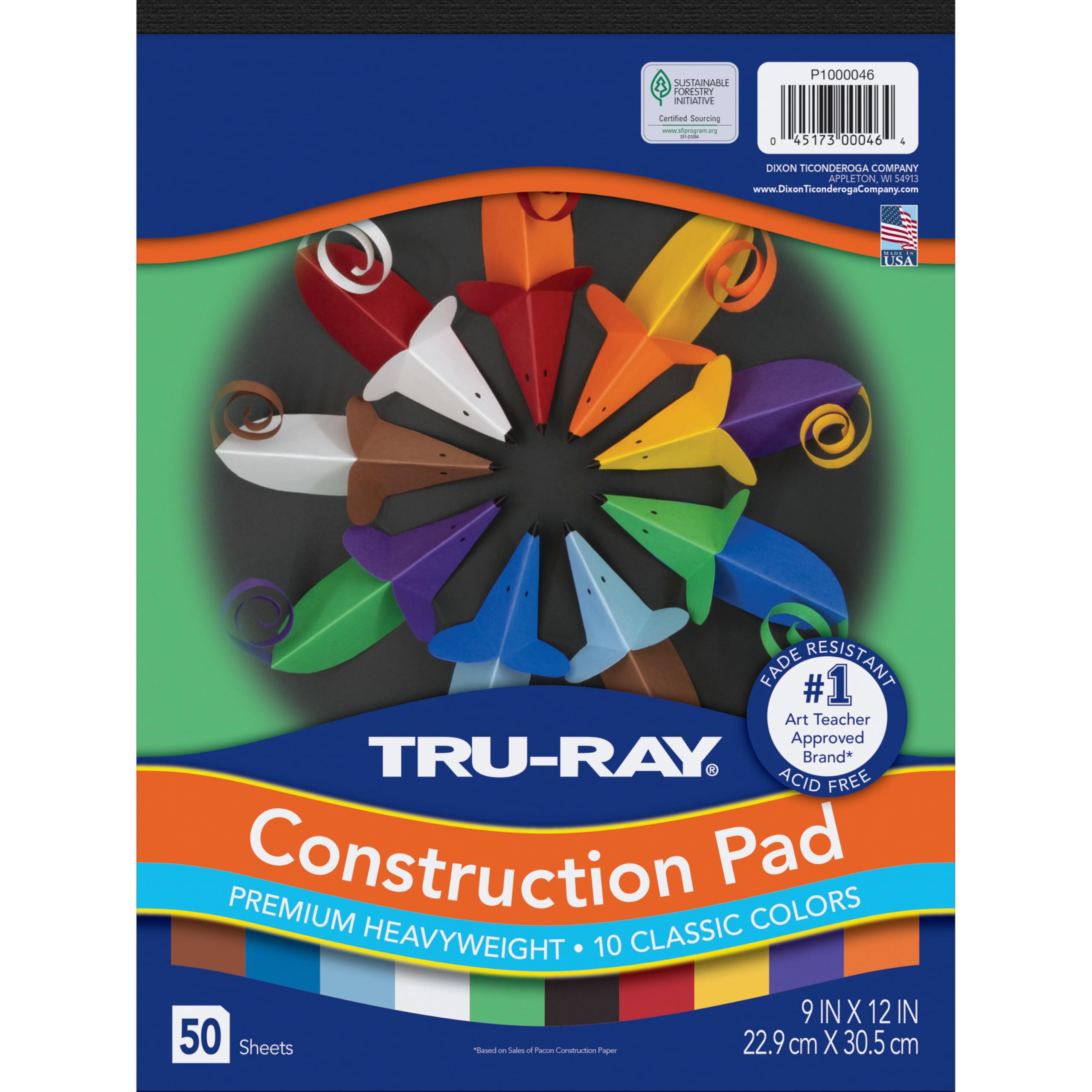 Tru-Ray Pacon 9-inch x 12-inch Construction Paper, Assorted Colors, 50 Sheets/Pack, /Pad (P1000046)