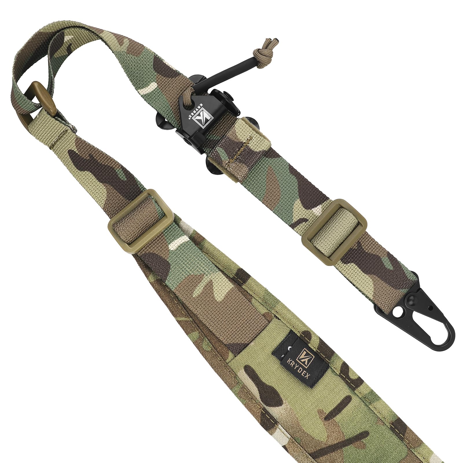 KRYDEX - Eslinga táctica de 1 punto / 2 puntos acolchada para combate y tiro con ganchos metálicos para rifle, airsoft, escopeta