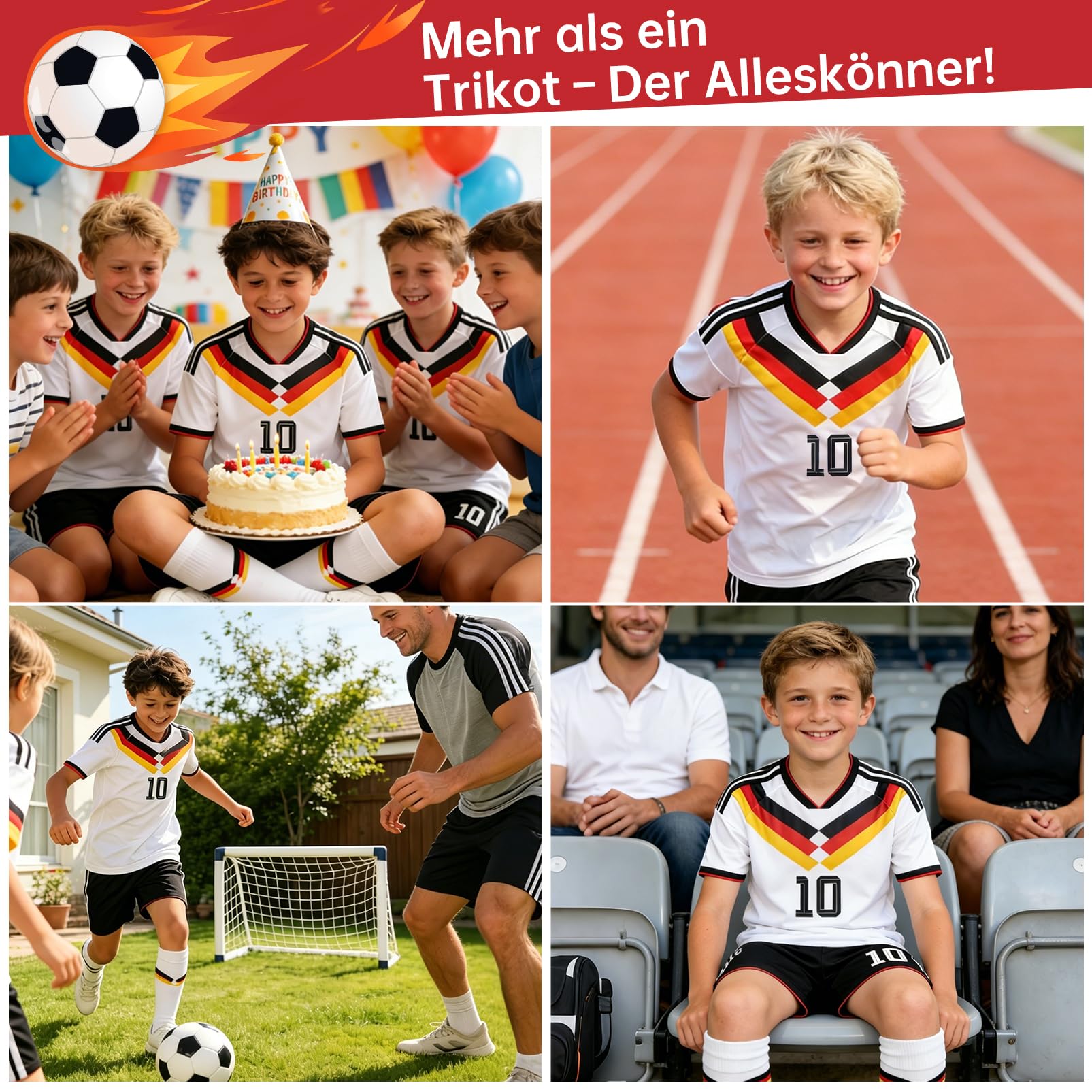 Fussball Trikot Kinder Set, WM 2026 Heim Nummer 10 Fußballtrikot für Jungen & Mädchen von 6-13 Jahren, Atmungsaktives Schnelltrocknendes Fußball-Trainingstrikot mit Kurzarm Shorts Socken, Weiß