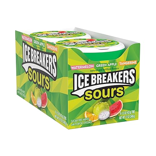 ICE BREAKERS Sours - Latas de mentas sin azúcar con sabor a fruta surtida, 1.5 onzas (8 unidades)