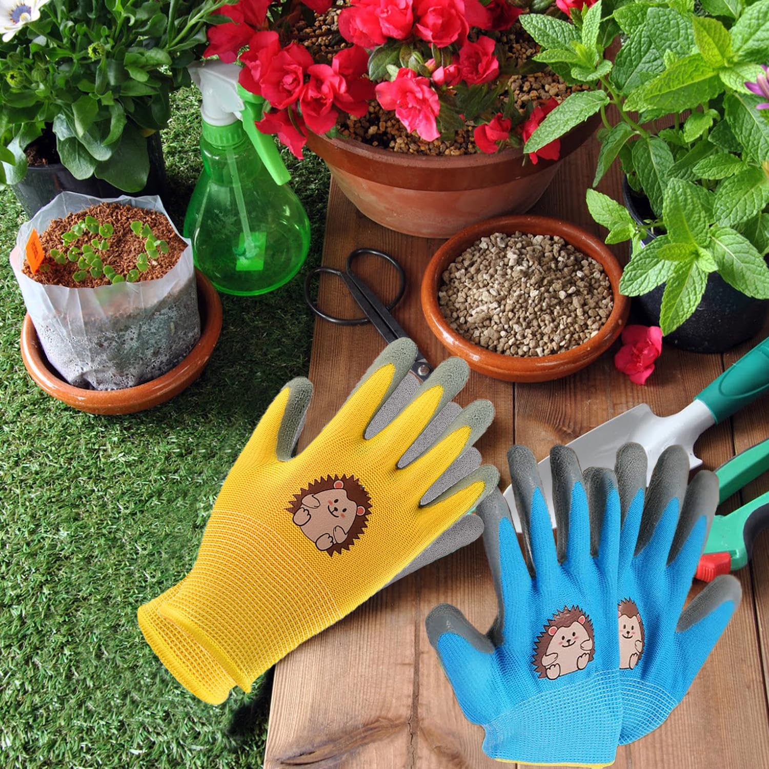 2 Pares de Guantes de Jardinería para Niños para 3-5 Años, Guantes de Jardín Recubiertos de Goma, Guantes de Trabajo de Jardín con Agarre Antideslizante