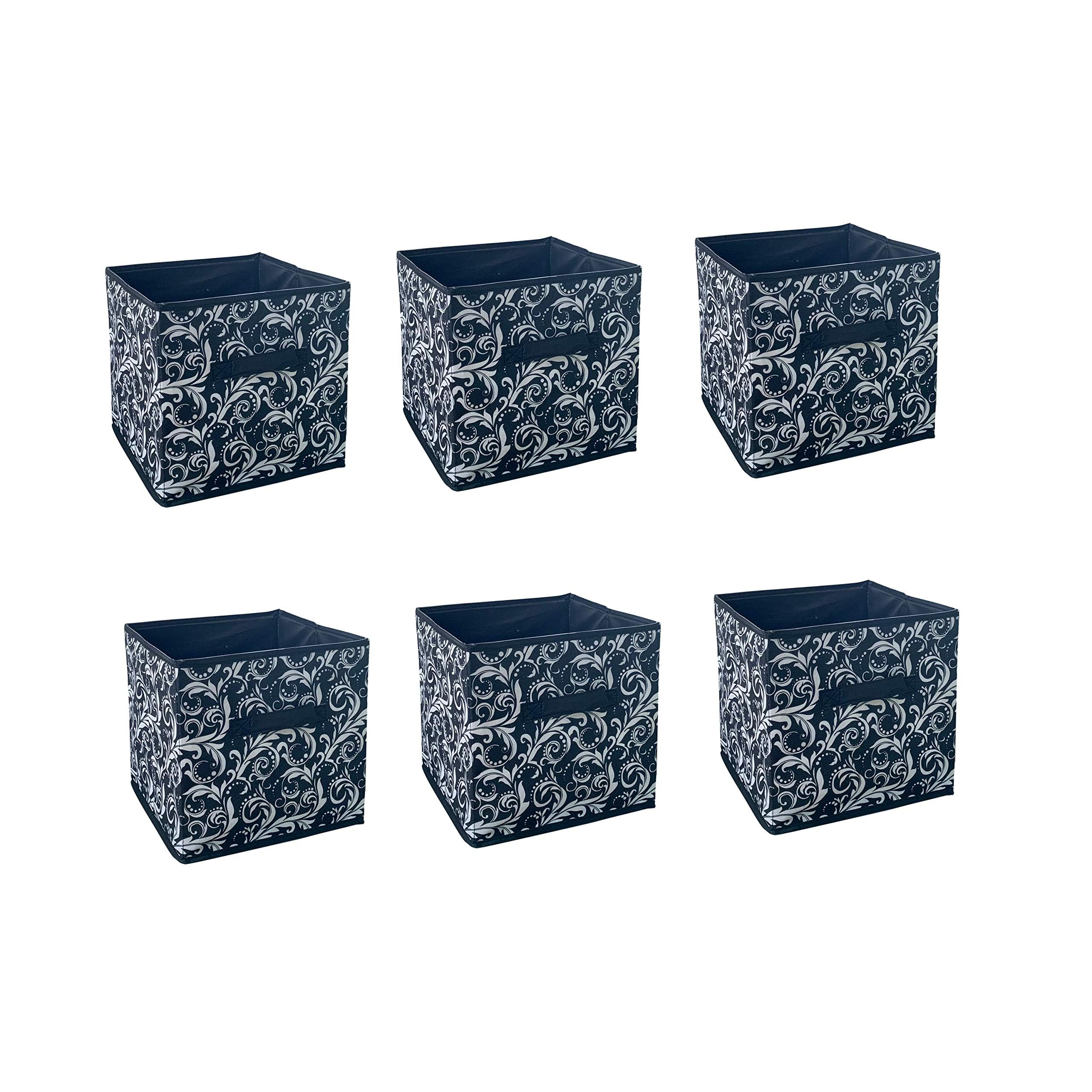 Shonpy Home Storage Box Household Organizer Fabric Cube Bins Basket Container, 6 packs, Black Flower