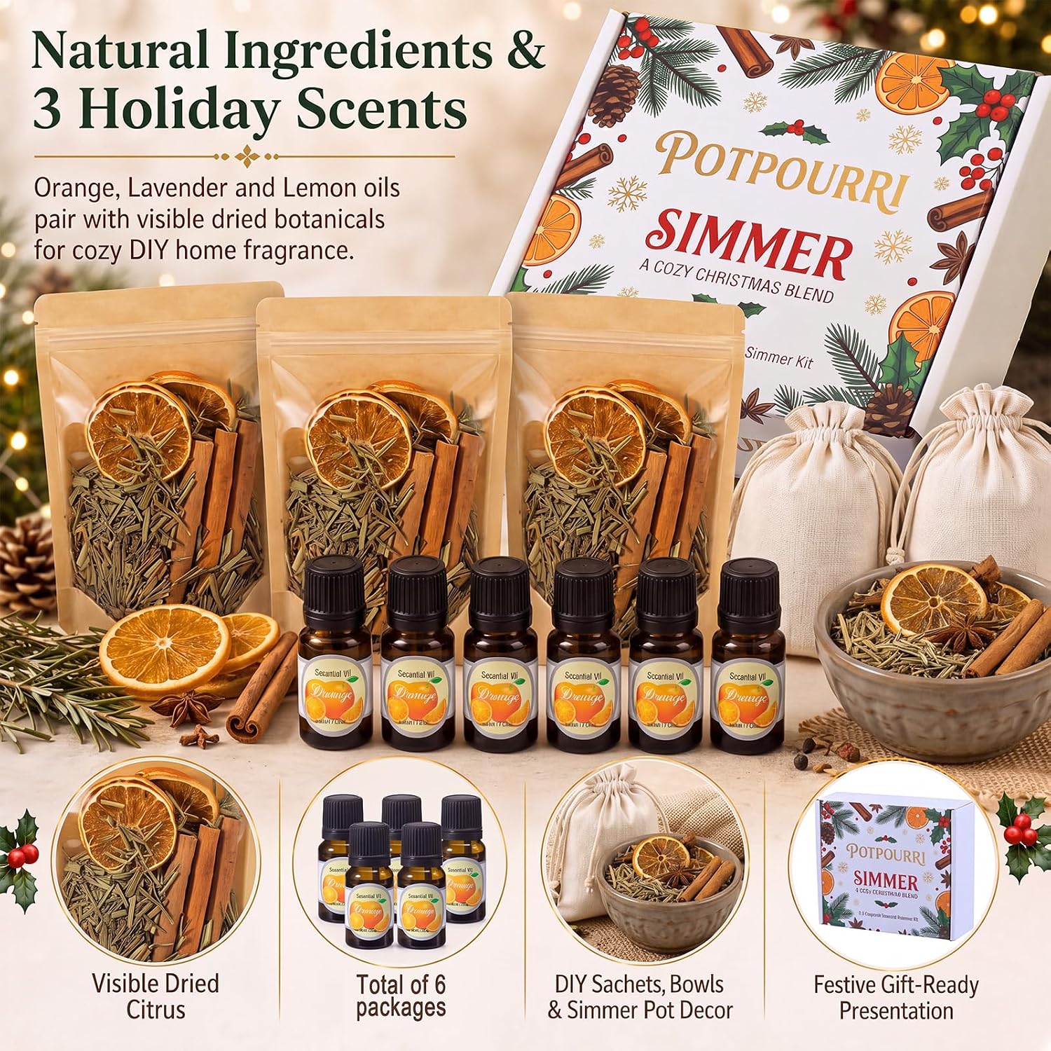 30 Pcs Christmas Simmer Pot Mix Potpourri Kit with Orange Essential Oil