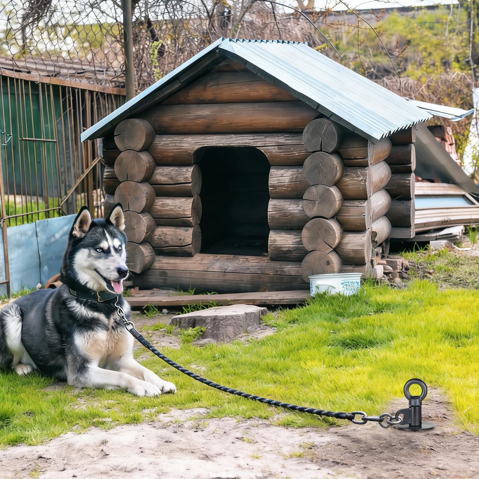 SWAWIS Piquet d'attache pour Chien Noir 38cm avec Anneau Rotatif à 360°, pour Chiens Pesant Moins de 100kg, avec Brosse de Nettoyage et Levier, pour Camping Plage Pelouse, sans Enchevêtrement