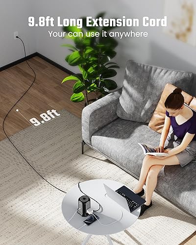 Miniatura 2 de SUPERDANNY - Regleta de alimentación con protección contra sobretensiones, estación de carga de escritorio, cable de extensión de 10 pies, 9 tomas,