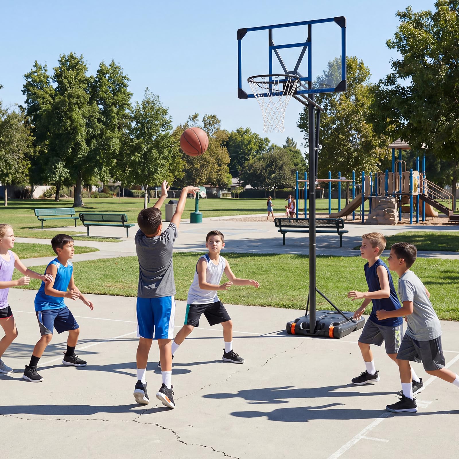 COSTWAY Canestro da Basket da Esterno, Canestro da Basket per Bambini con Altezza Regolabile 206-273,5 cm, Tabellone 82 cm e Base Riempiibile con Ruote, Sistema di Basket Portatile da Interno