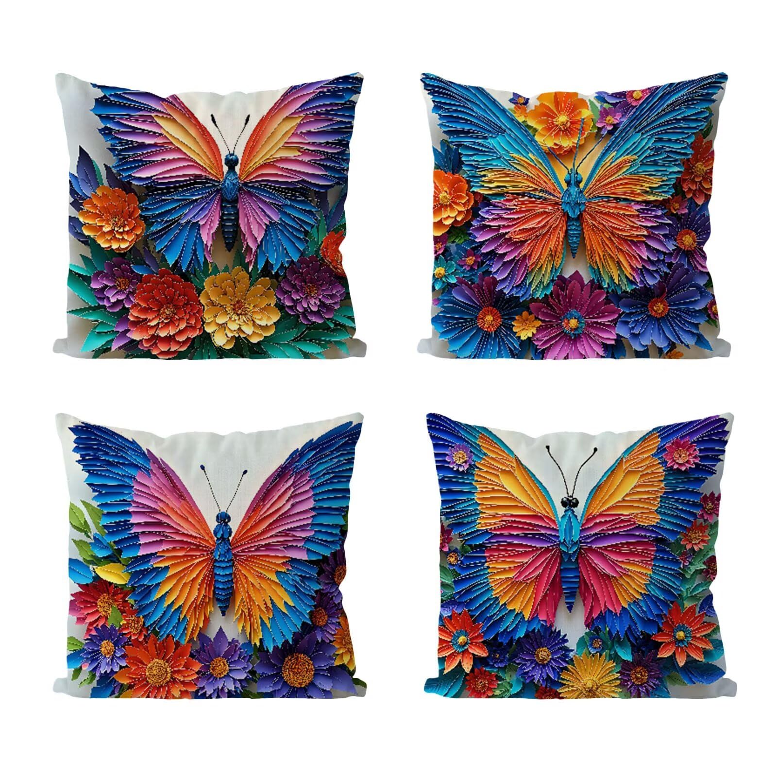Kissenbezug 65x65 4er Set, Outdoor Kissen Bunt Sofakissen, Wasserdicht Kissenbezüge Schmetterling Dekokissen mit Unsichtbarem Reißverschluss, Zierkissenbezüge für Schlafzimmer Sofa Stuhl Bett G1-724