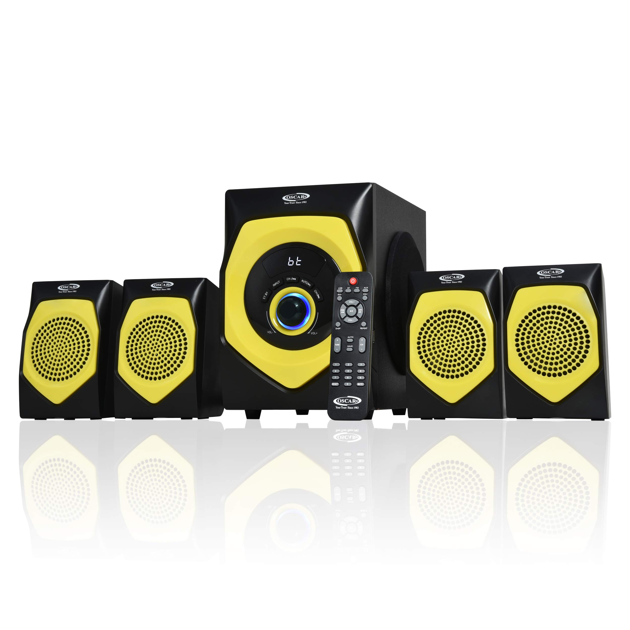 Oscar OSC-4140 BT 4.1 Channel Multimedia Home Theater System, Bluetooth Connectivity, 25W + 10W x 4 RMS, Support USB/SD/MMC+FM (Yellow, Black)-image-37