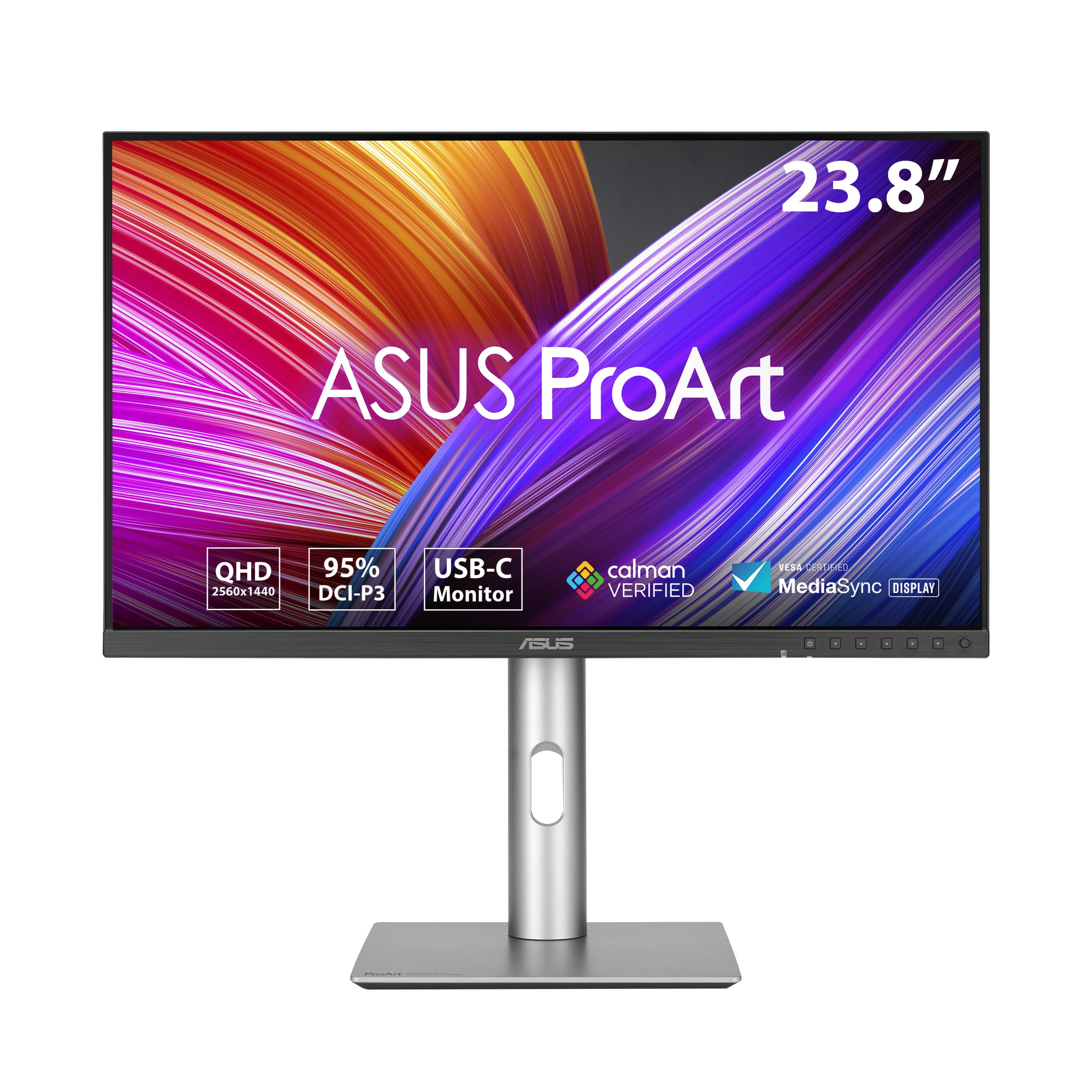 ASUS PROART DISPLAY PA24ACRV, Monitor Professionale 23,8” IPS QHD, Grigio | (2560x1440), 95% DCI-P3, Accuratezza Colori ΔE<2, Calman, USB-C PD 96W, VESA DisplayHDR 400 MediaSync