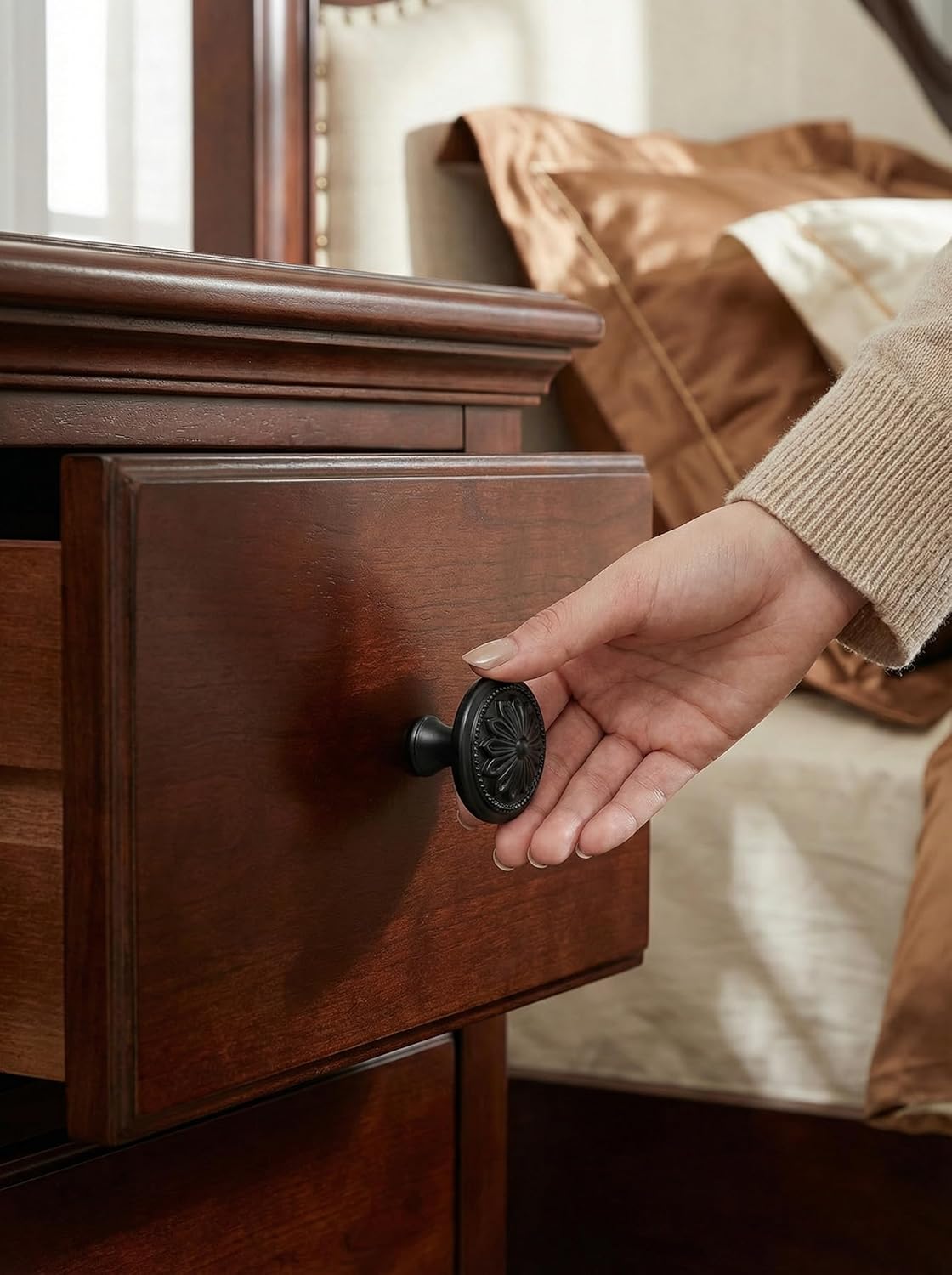 10 Pack - Matte Black Cabinet Hardware knobs,1-2/5"(36mm) Dia Round Black Kitchen Knobs for Cabinets,Knobs for Cabinets and Drawers Black Matte,Flower Cabinet knobs Black Matte for Dresser Drawers1