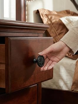 10 Pack - Matte Black Cabinet Hardware knobs,1-2/5(36mm) Dia Round Black Kitchen Knobs for Cabinets,Knobs for Cabinets and Drawers Black Matte,Flower Cabinet knobs Black Matte for Dresser Drawers1