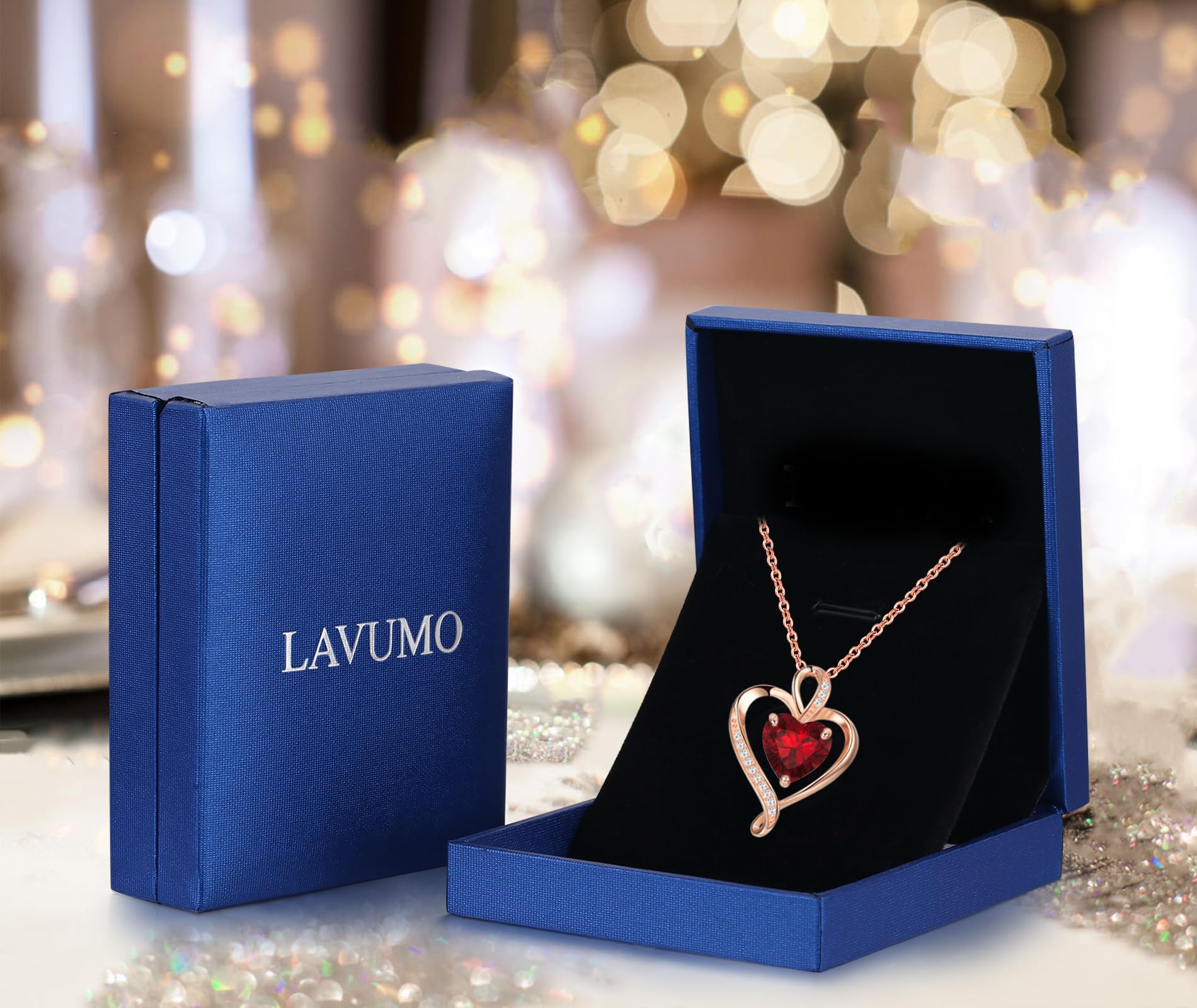 LAVUMO Herzkette 925 Silber/Messing Rosegold Gold Damen Halskette Geschenk | Herz änhänger Kette Damen Schmuck Geschenk für Frau Frauen an Geburtstags Weihnachten Valentinstag Hypoallergen Ketten