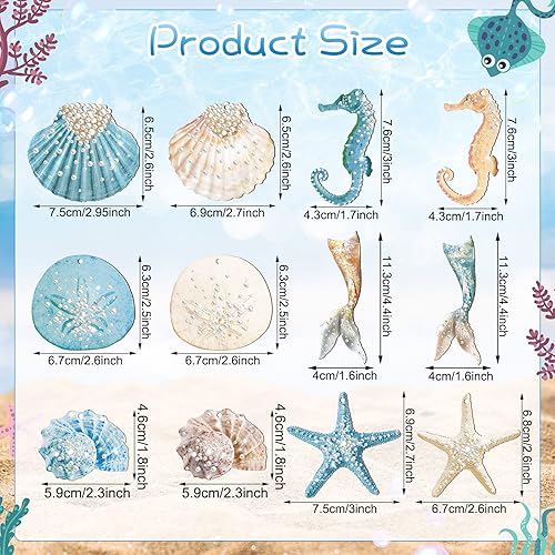 Miniatura 2 de 48 Piezas Adornos Colgantes Temáticos de Verano de Océano Conchas Caballitos de Mar Adornos Náuticos de Animales Marinos Adornos de Árbol con