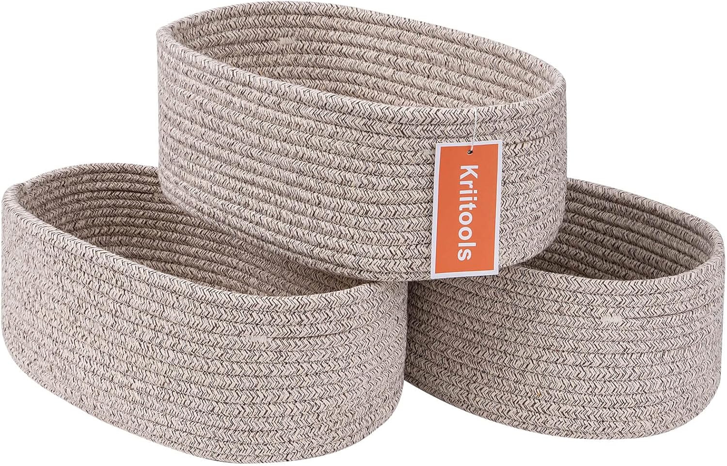 Cute Shelf Basket to Store and Organize Household Items/Baskets&Bins for Daily Storage &Organizing/Woven Rope Basket for Living Room, Playroom/Small Oval-13x8.66x5.11’’,3 Packs Light Brown Light Brown 13x8.66x5.11 inches