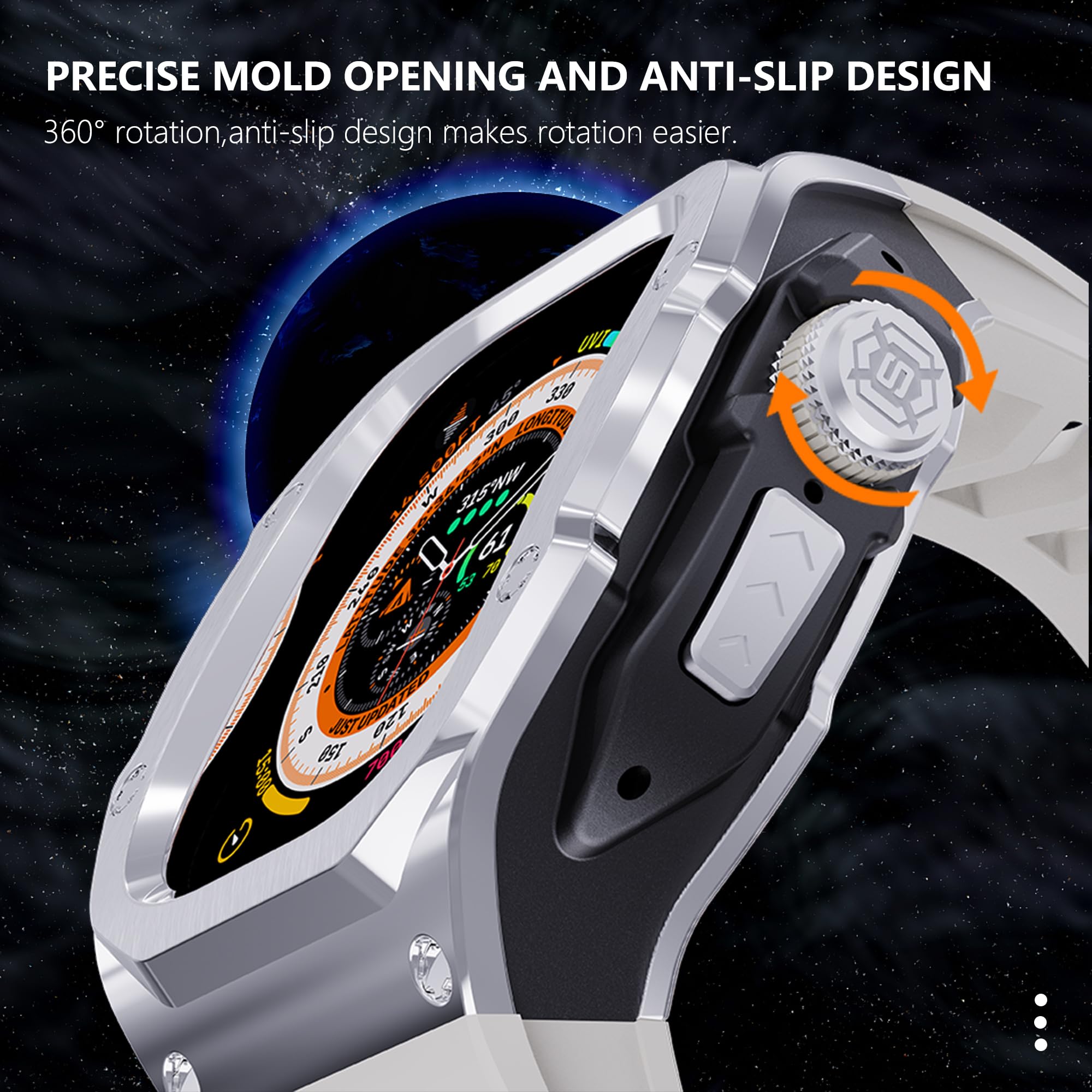 VeveXiao Wytrzymałe etui z paskiem kompatybilne z Apple Watch Ultra 2 paski 49 mm, metalowa osłona ochronna z wymiennym paskiem z gumy fluorowej do zegarka iWatch Ultra 49 mm, pasek męski