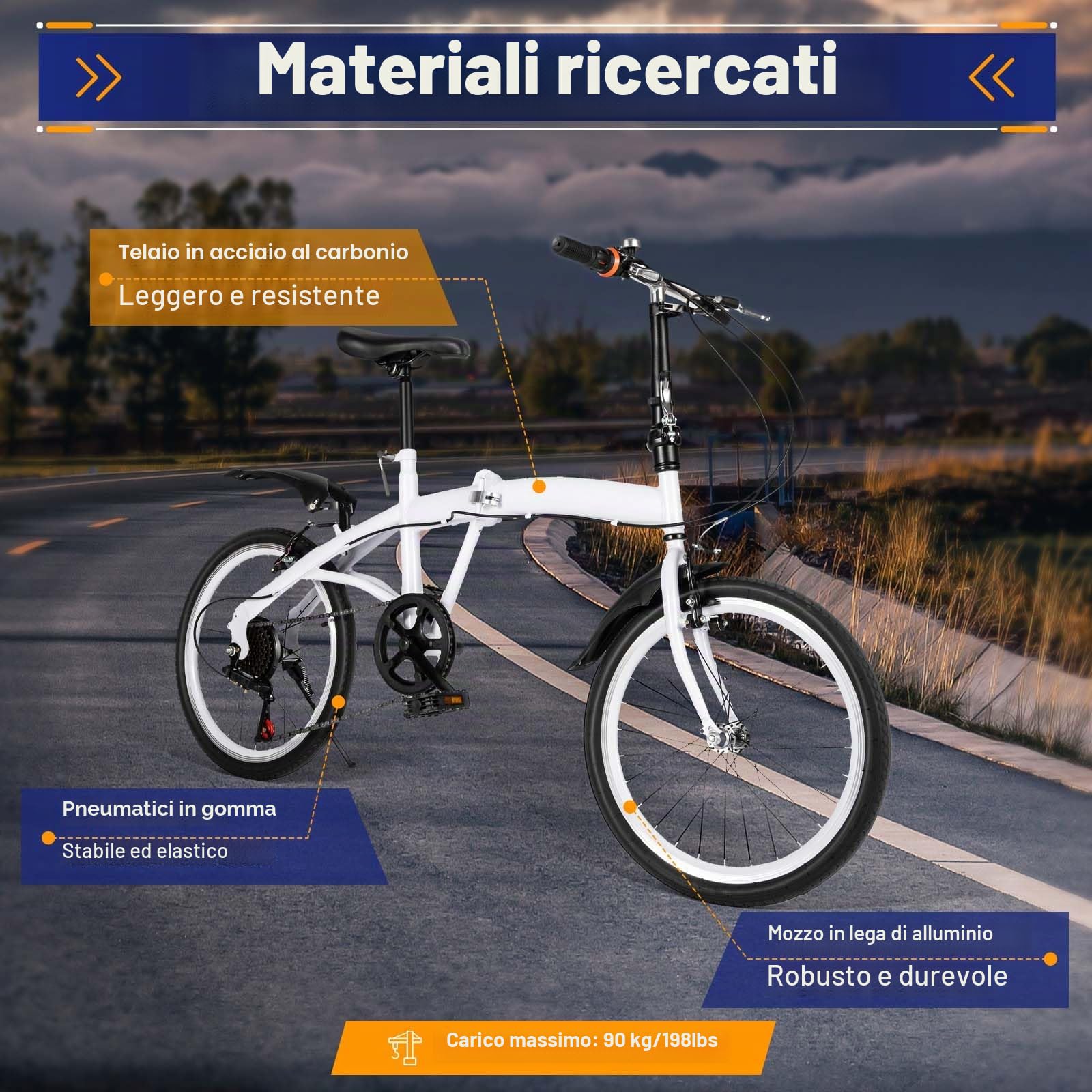 Bicicletta pieghevole da 20 pollici 2 ruote 7 marce regolabile in altezza in acciaio al carbonio