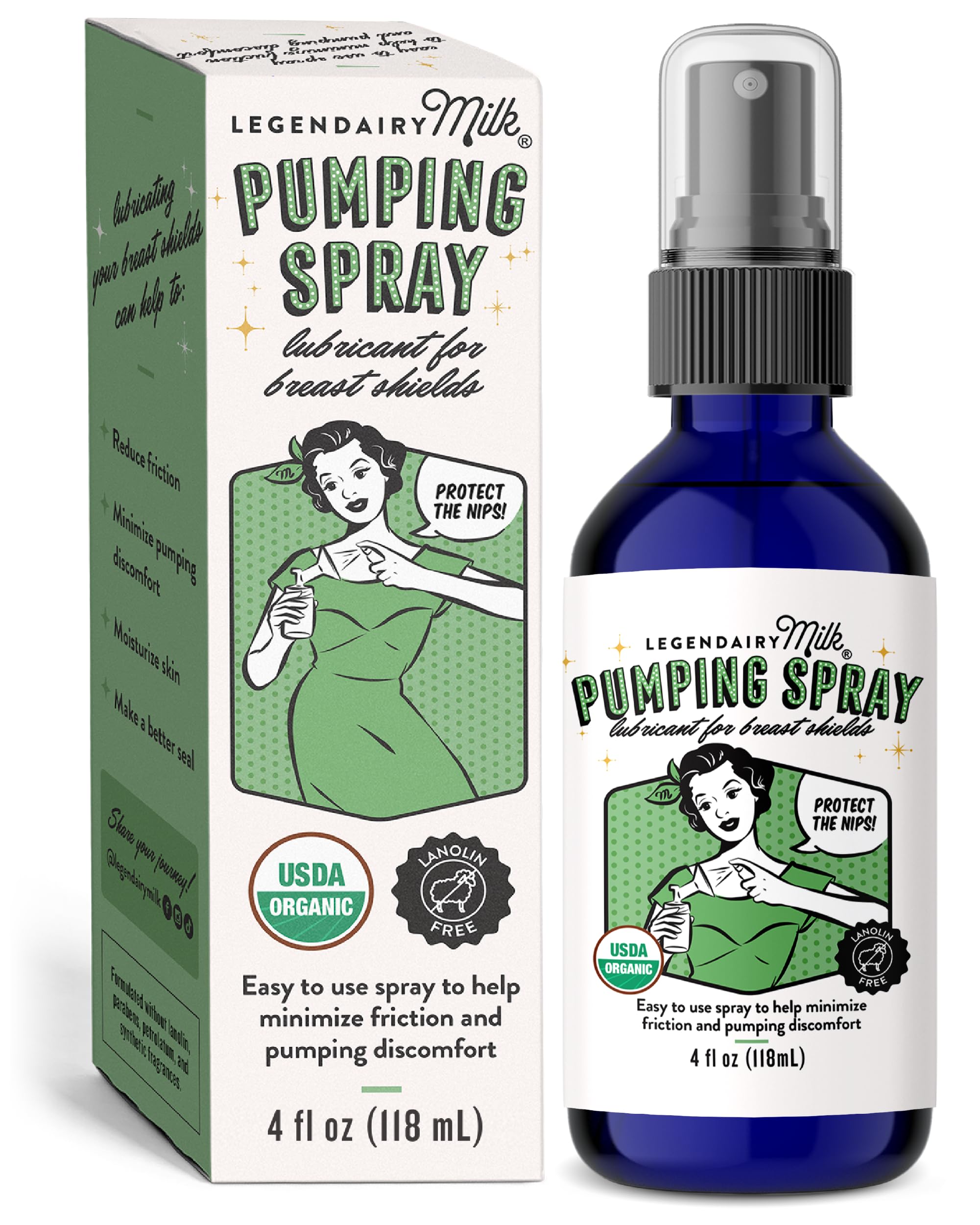 Legendairy Milk Pumping Spray 4 oz., Helps Sore & Clogged Ducts, Organic Lubricant for Breast Shields and Flanges, Vegan Breast Pump Spray, Natural & Lanolin-Free, Made in USA