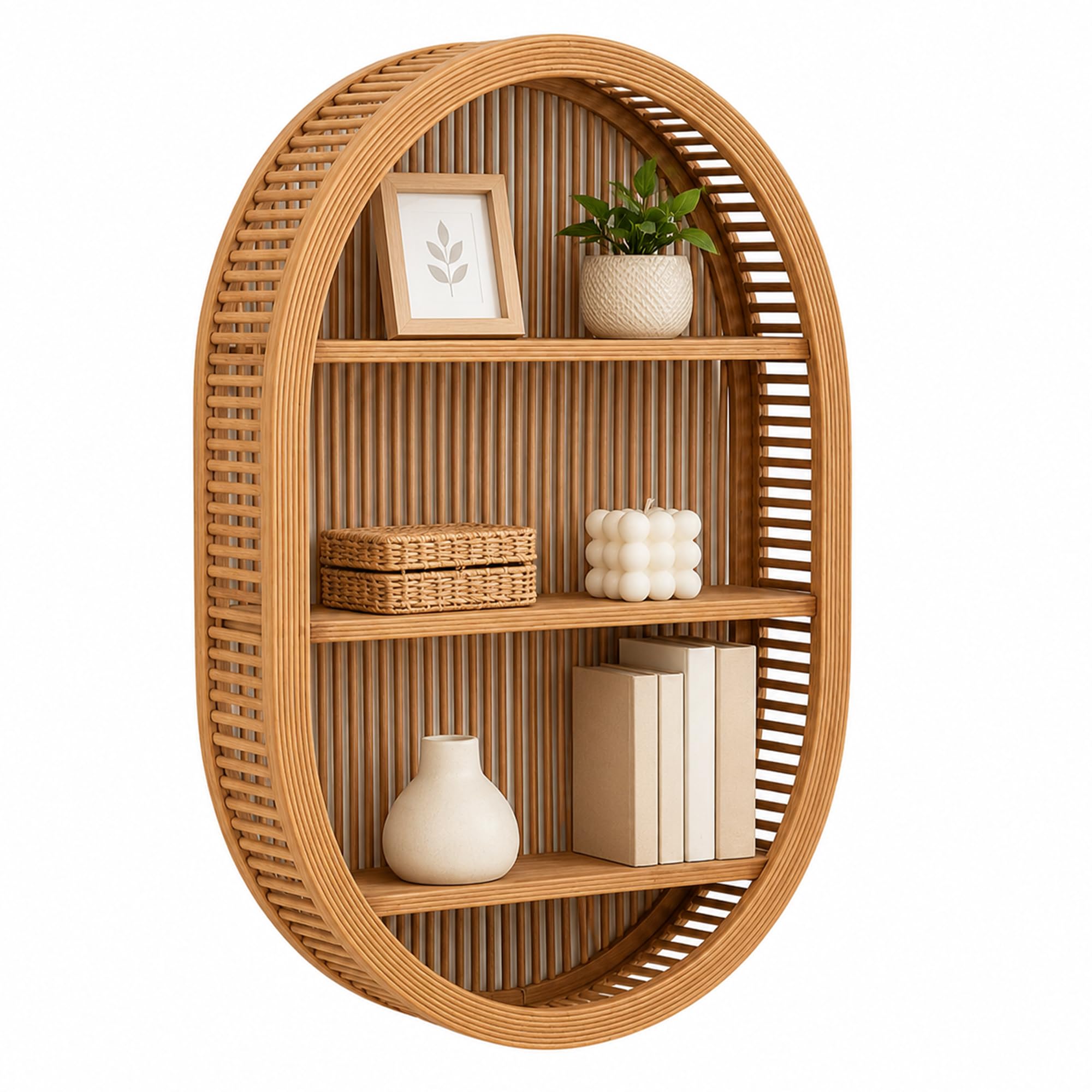 JSWHYBD Estante de Pared de ratán 3 Niveles, Organizador Decorativo Boho
