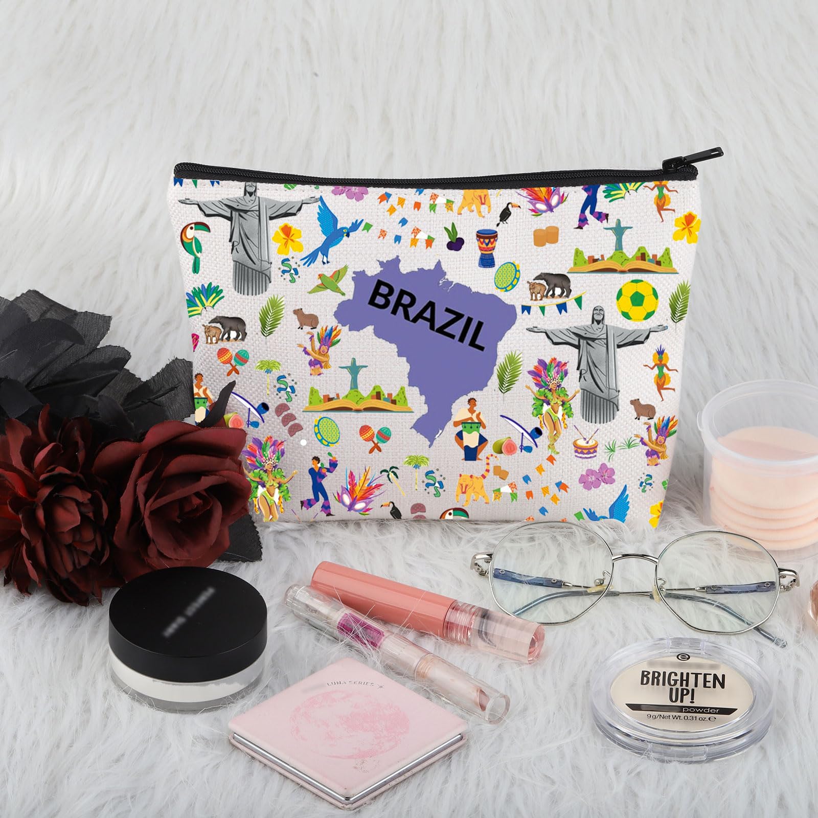 PYOUL Brazil Lover Gift Brazil Icons Makeup Bag Moving to Brazil Cosmetic Bag Welcome to Brazil Souvenir Gift Brazil Vacation Gift (Brazil Icons Bag) - Image 3