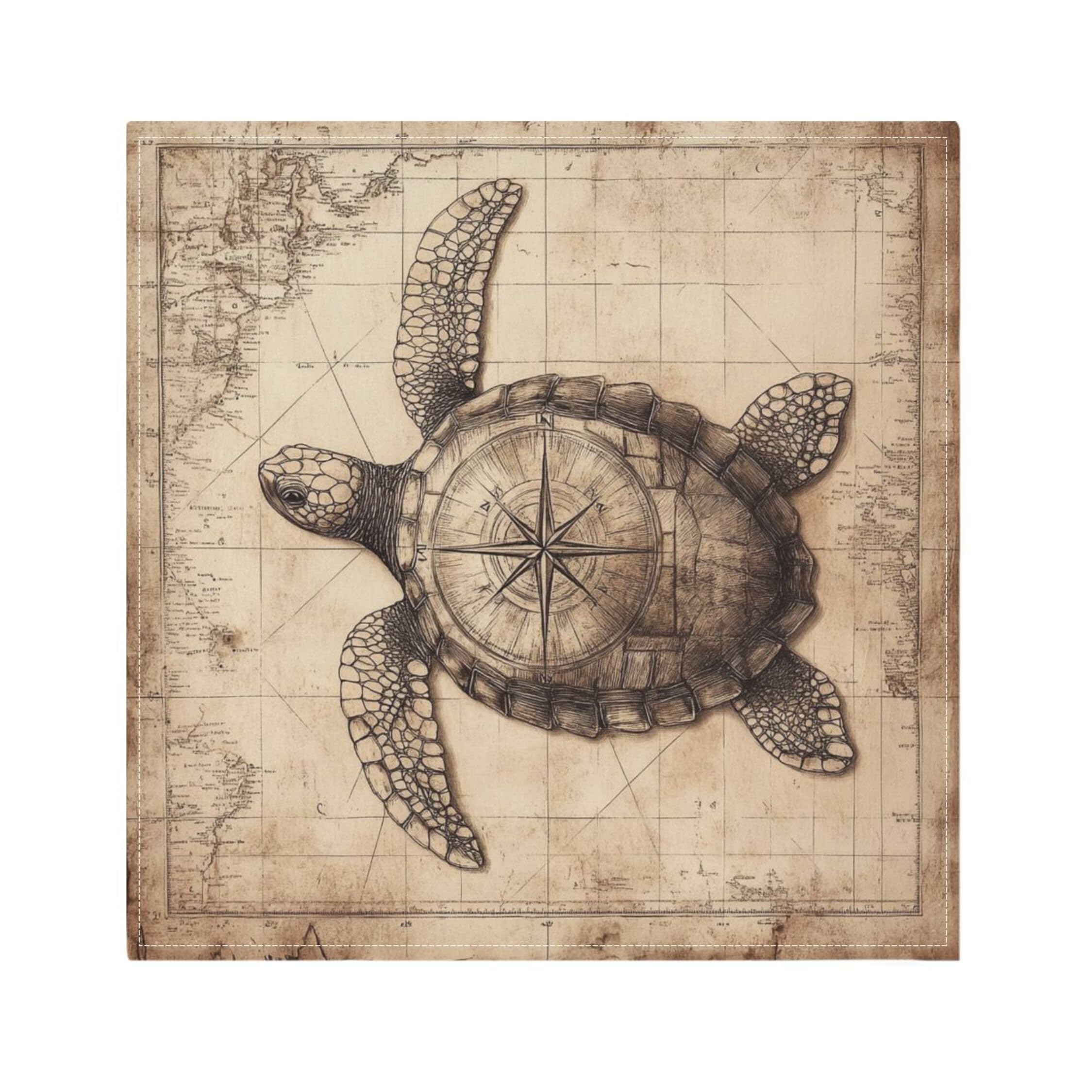Fuauuyl Cloth Napkins Set of 6 Turtle on Map Dinner Napkins 20x20 in, Washable & Reusable Fabric Table Napkin for Dining Parties Holiday, Eco-Friendly