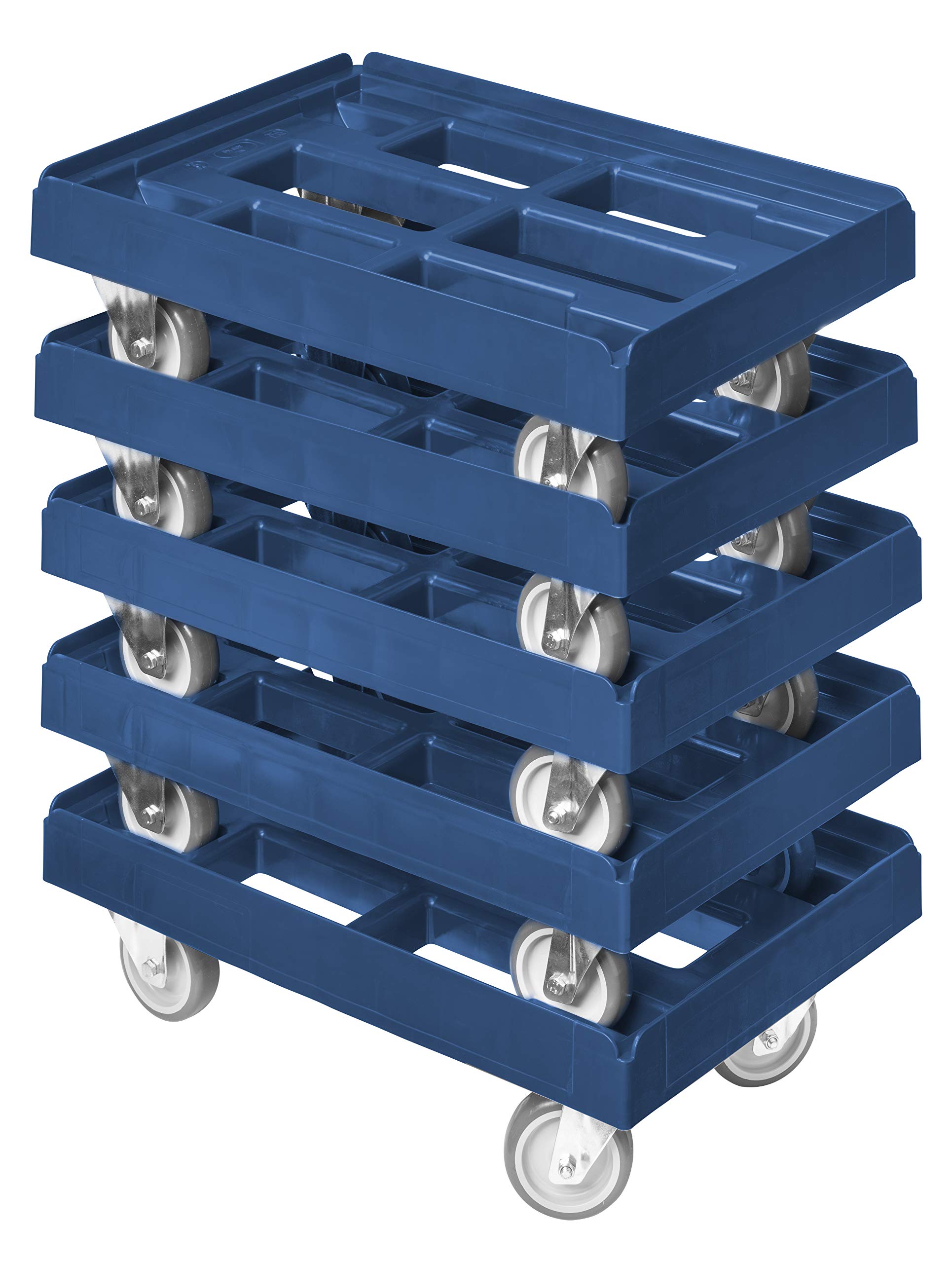 5 Stück Transportroller für Kisten 60 x 40 cm mit 2 Bock- und 2 Lenkrollen in blau